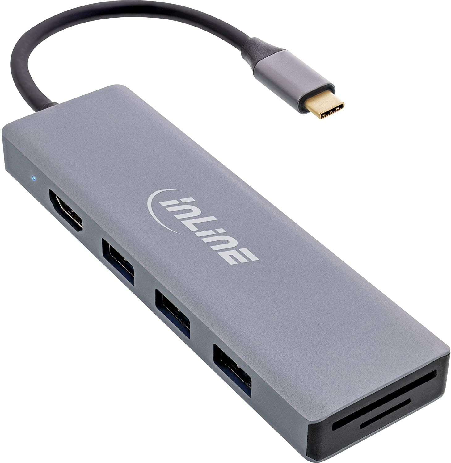 InLine® USB 3.2 Typ C Multi Hub (3x USB-A 5Gb/s + USB Typ-C (PD 100W), Cardreader, HDMI 4K@30Hz), OTG, Metallgehäuse