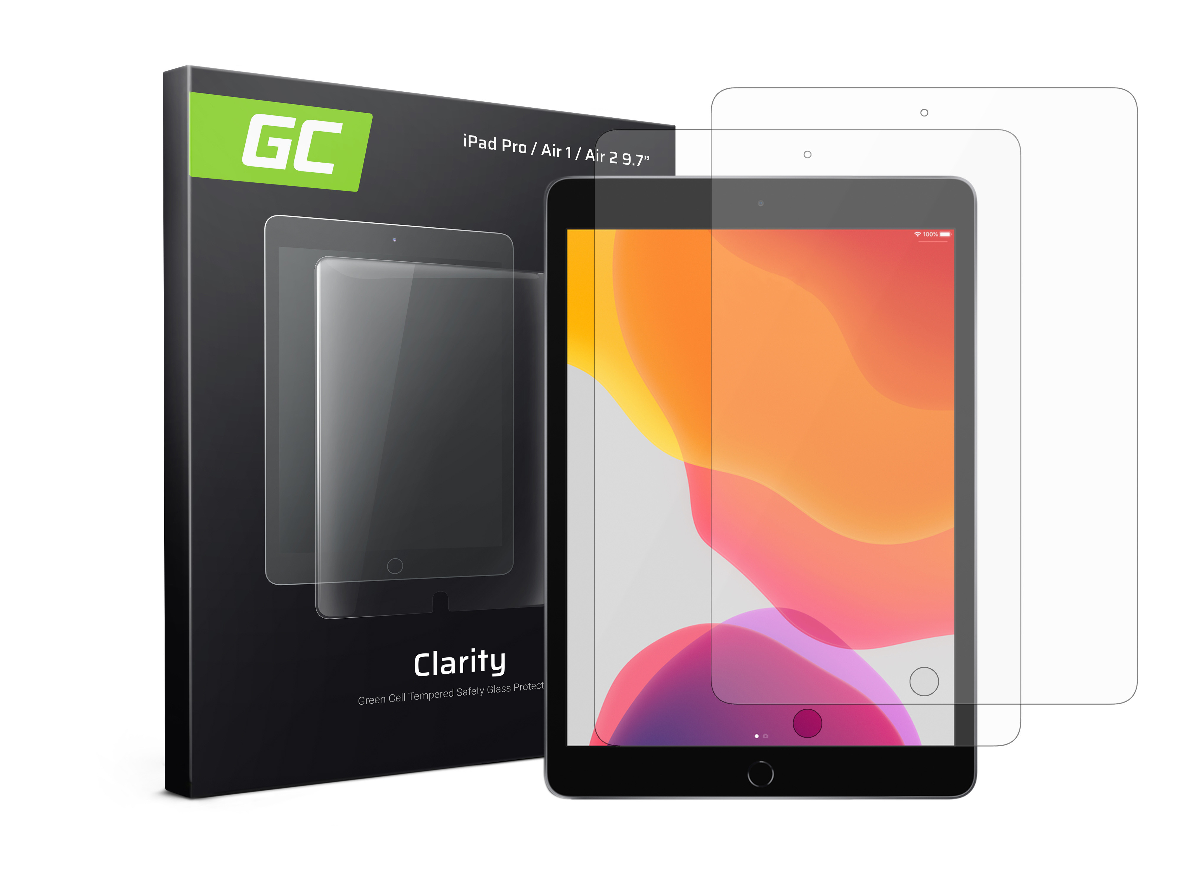 2x Schutzglas Green Cell (GL66) - Clarity für iPad Pro 9.7 / Air 1 / Air 2 