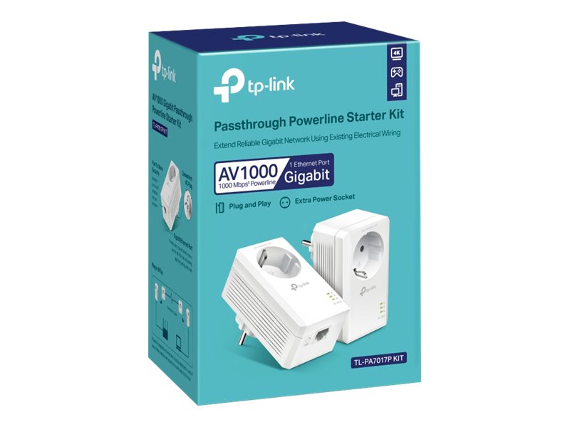 TP-LINK AV1000 - Gigabit Passthrough Powerline Starter Kit - Bridge - GigE, HomePlug AV (HPAV), Home