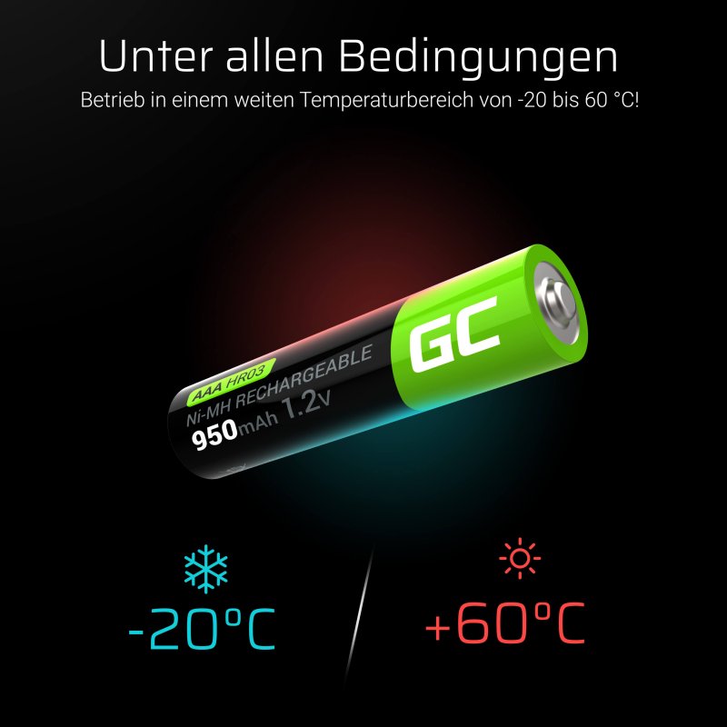 Green Cell (GR03) - Vorgeladene Ni-MH Akkus Batterien 4x AAA HR03 950mAh