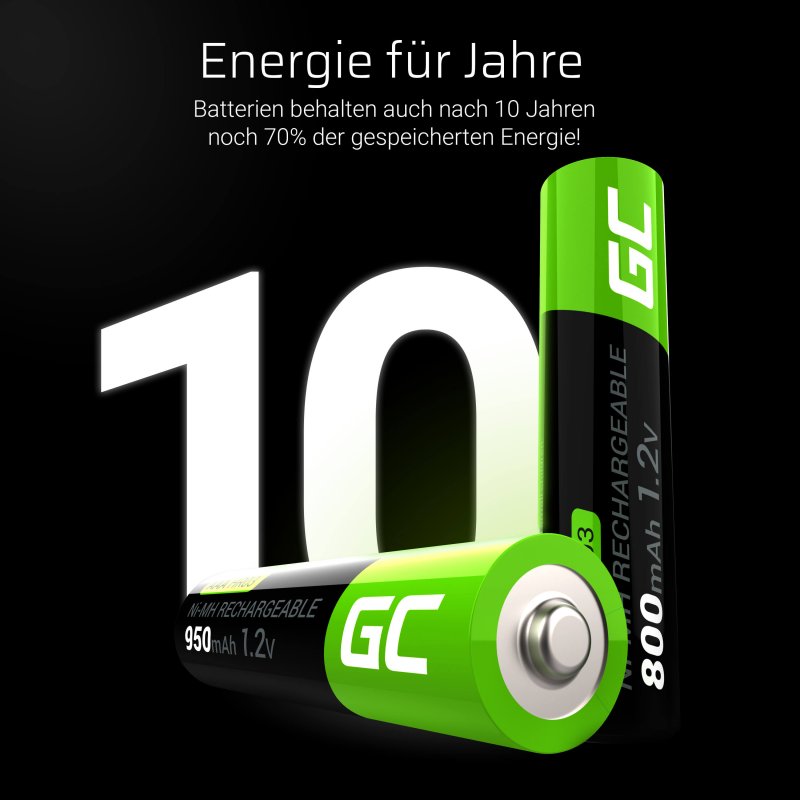 Green Cell (GR03) - Vorgeladene Ni-MH Akkus Batterien 4x AAA HR03 950mAh