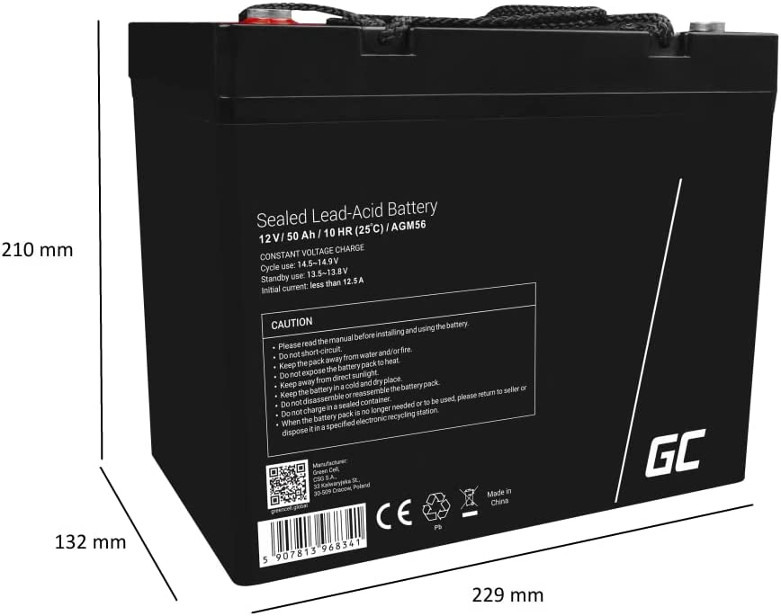 Green Cell AGM VRLA (AGM56) - 12V 50Ah Versorgungsbatterie Wartungsfrei Caravan, Camping, Camper, Solarpanel, Solarbatterie