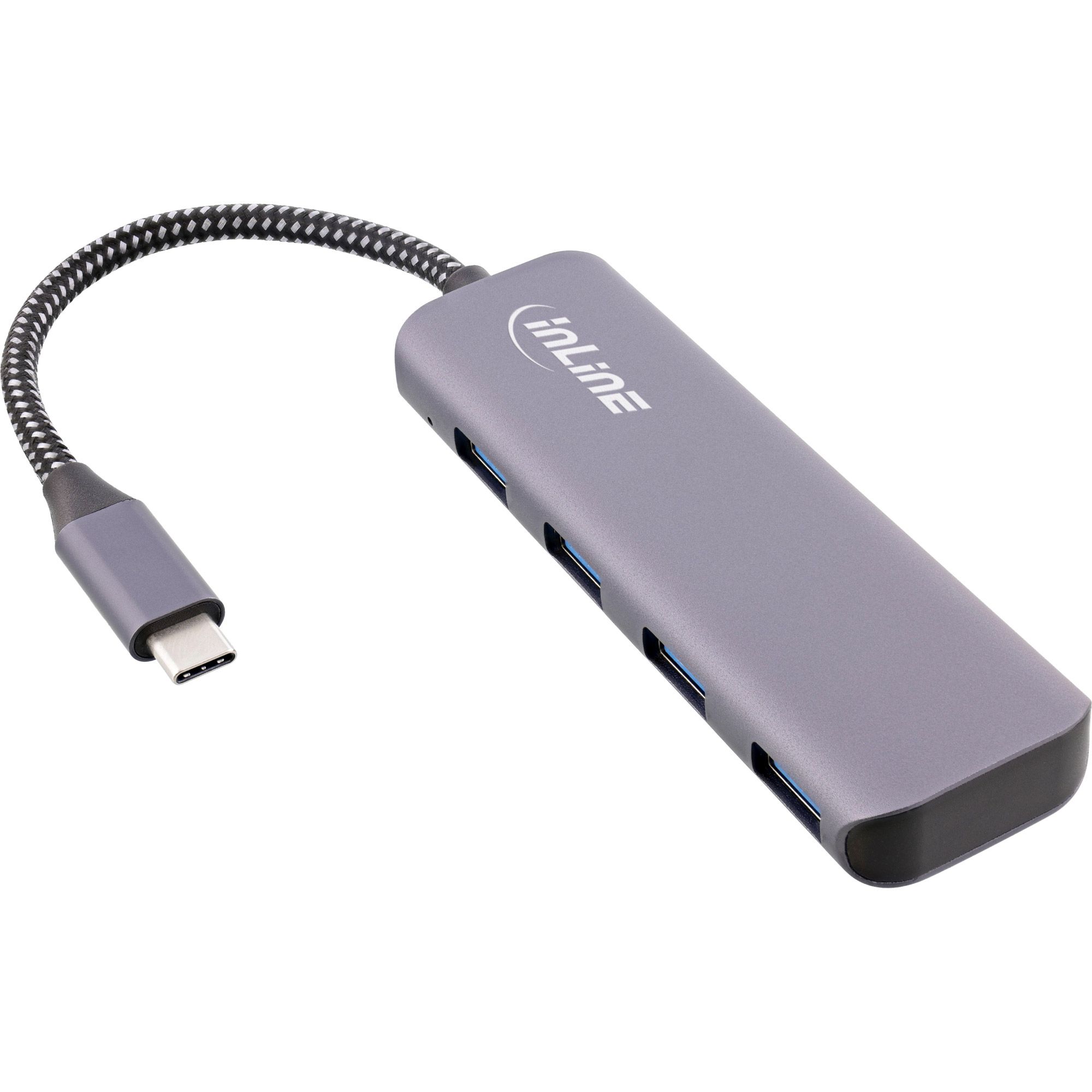 InLine® (33271R) USB 3.2 Hub, USB-C zu 4x USB A - 10Gb/s, Metallgehäuse, grau