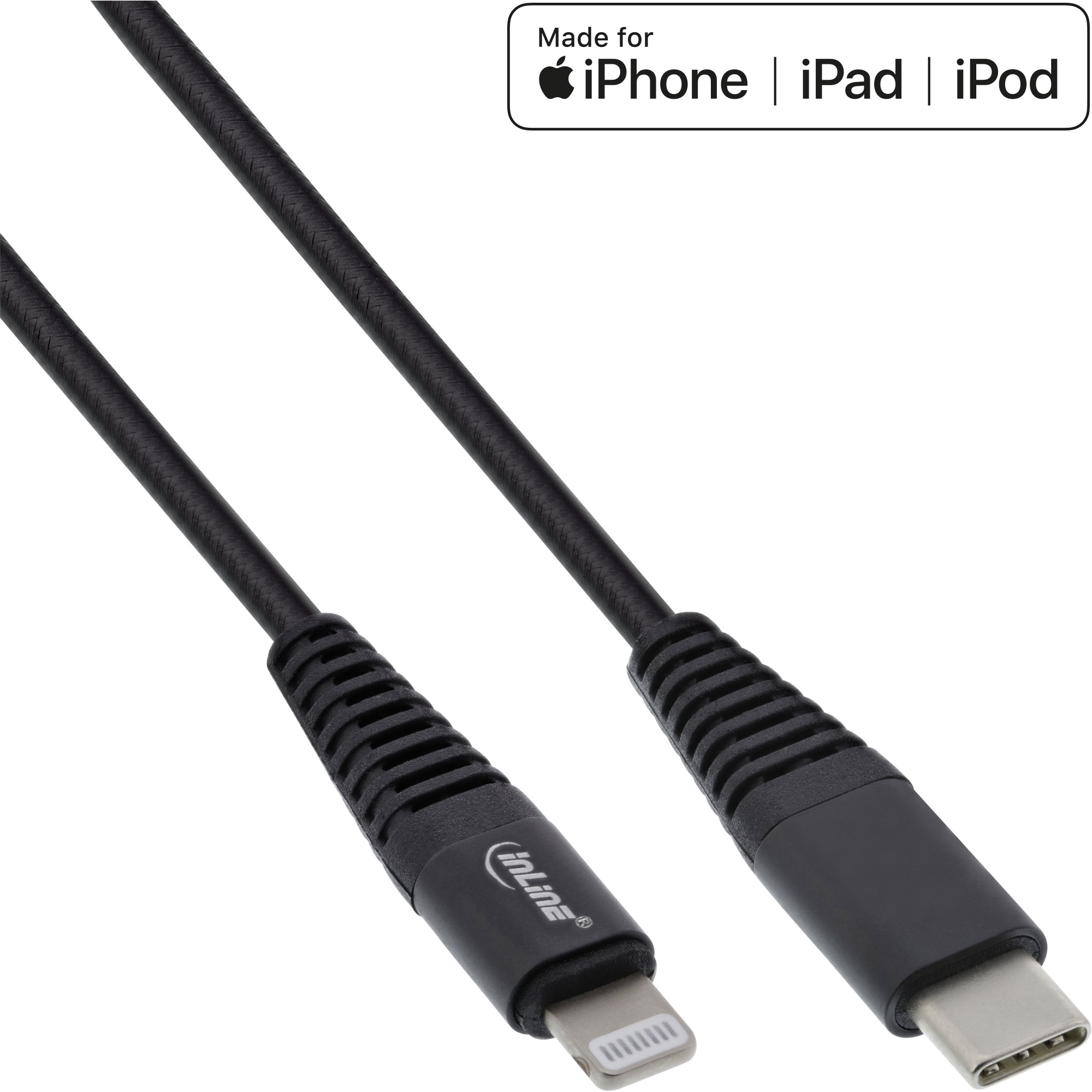 InLine® USB-C Lightning Kabel, für iPad, iPhone, iPod, schwarz/Alu, 1m MFi-zertifiziert