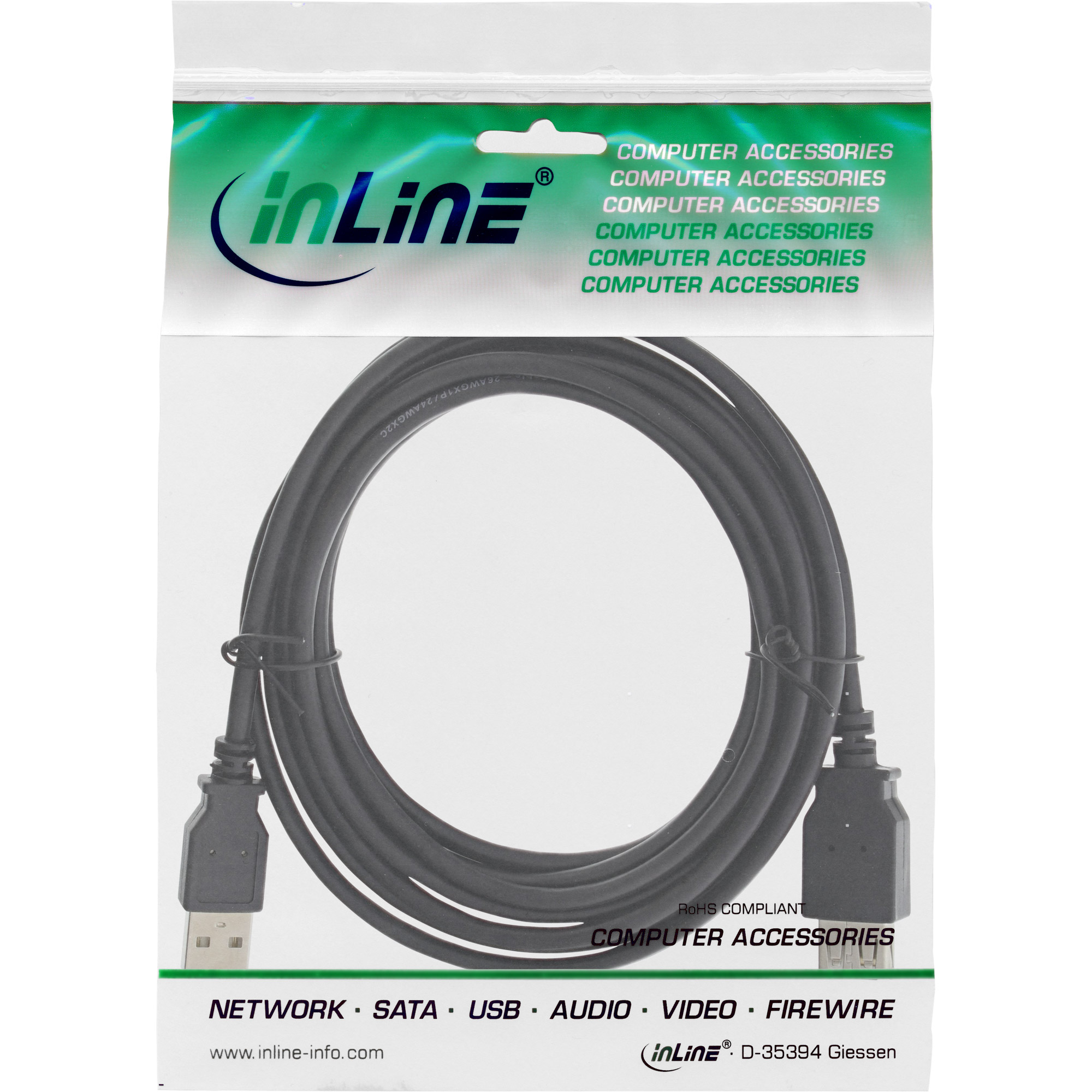 InLine® USB 2.0 Verlängerung, Stecker / Buchse, Typ A, schwarz, 2m