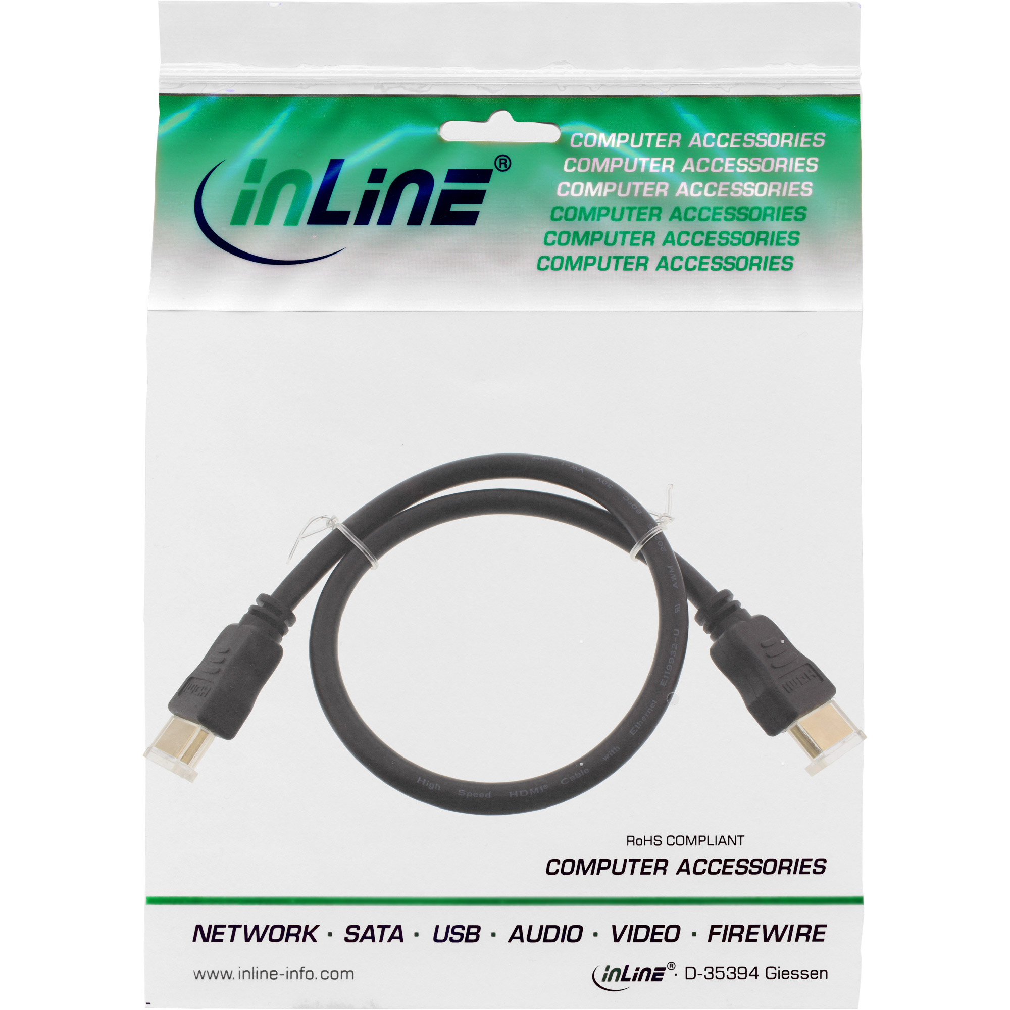 InLine® HDMI Kabel, HDMI-High Speed mit Ethernet, Premium, Stecker / Stecker, schwarz / gold, 3m
