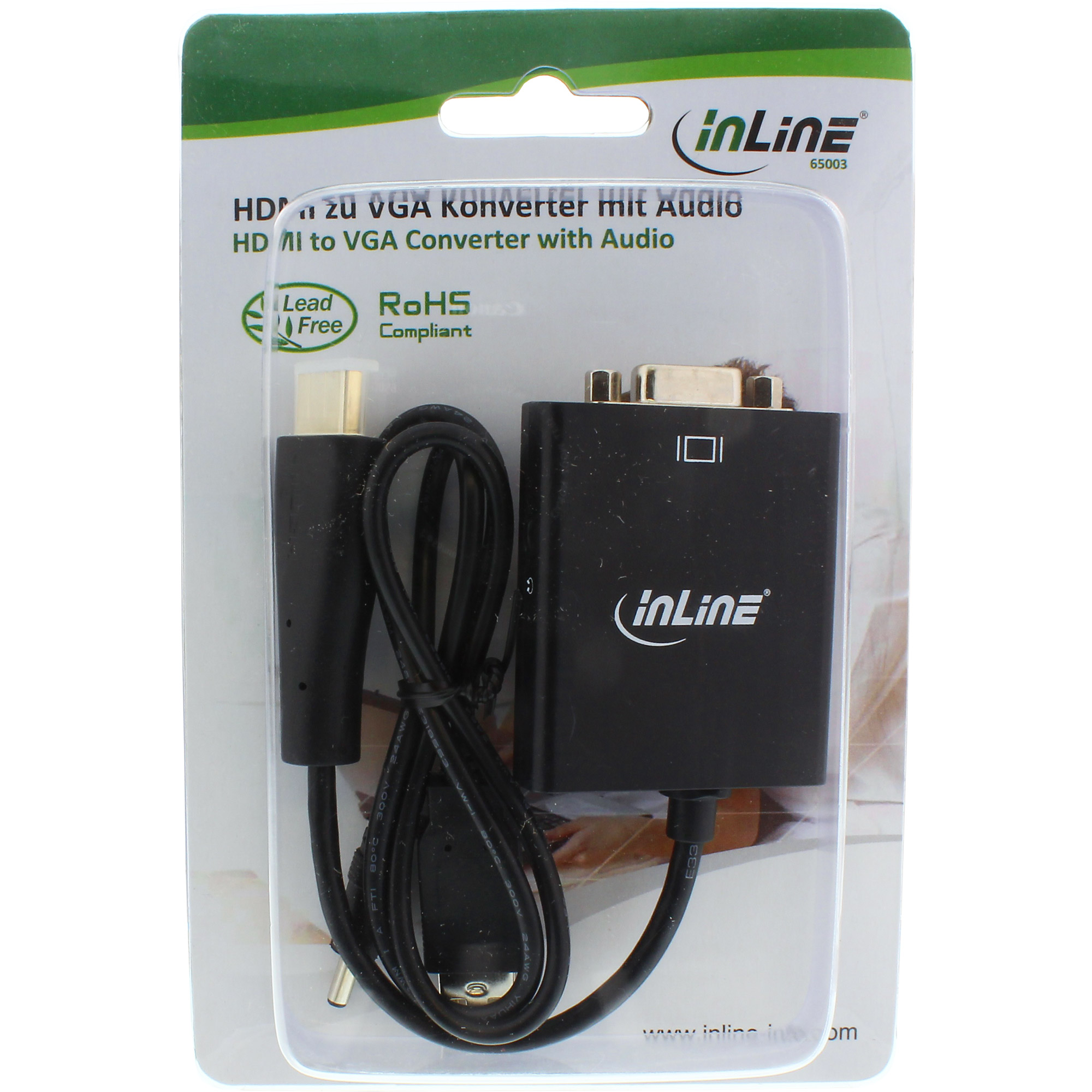 InLine® Dongle Konverter HDMI zu VGA, mit Audio, Eingang HDMI, Ausgang VGA und Stereo Audio