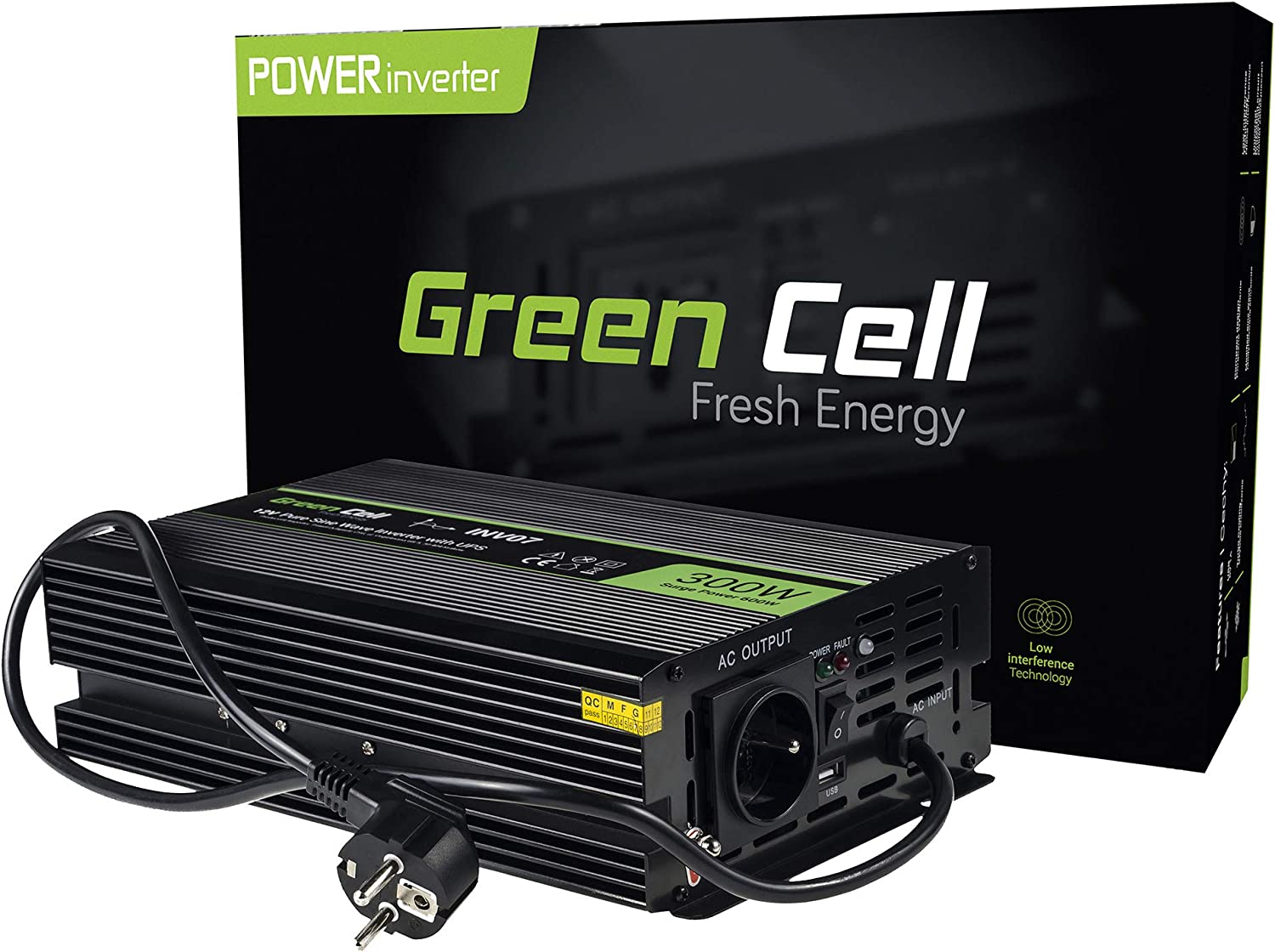 Green Cell Wechselrichter (INV07) Spannungswandler UPS 12V auf 230V Reiner Sinus 300W/600W
