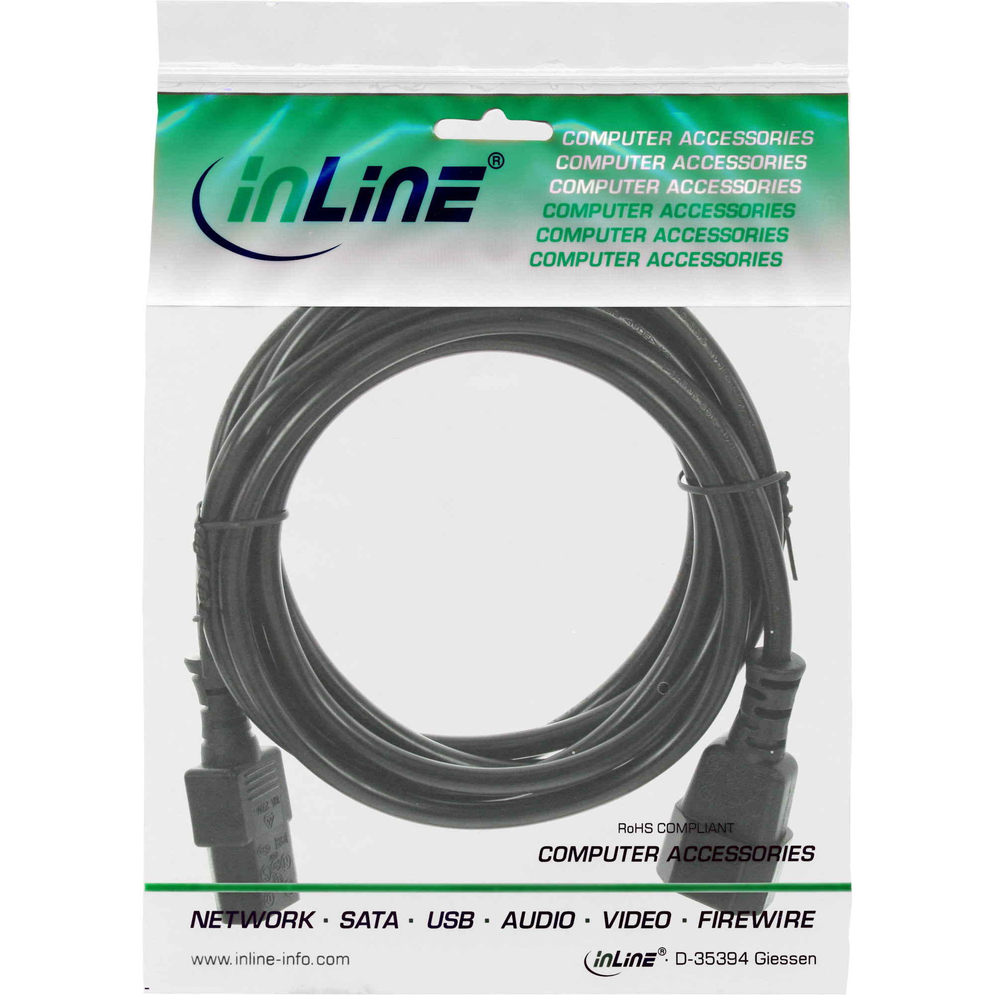 InLine® Kaltgeräteverlängerung, C13 auf C14, 1m