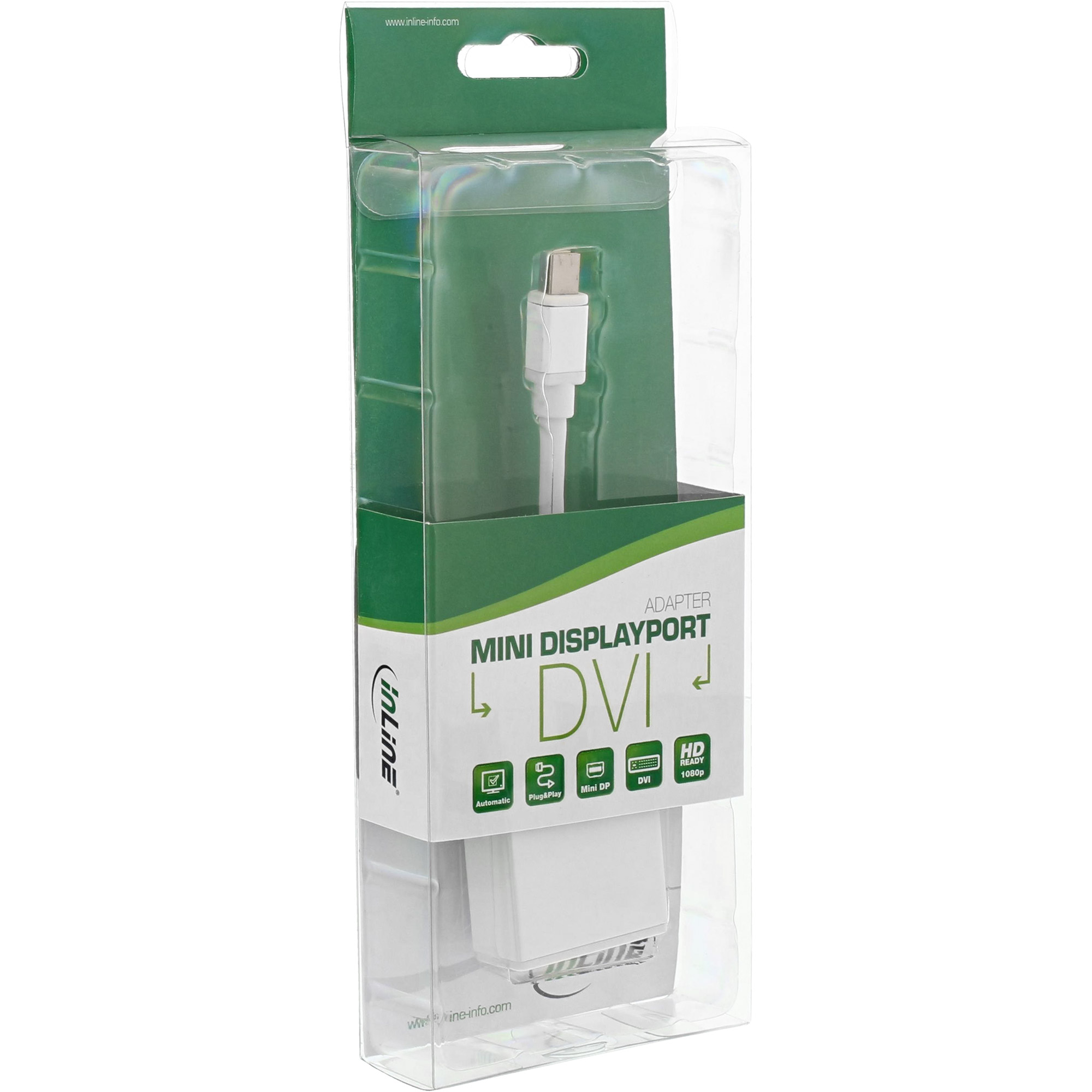 InLine® Mini DisplayPort zu DVI Adapter, Mini DisplayPort Stecker auf DVI-D 24+1 Buchse, Alu, weiß