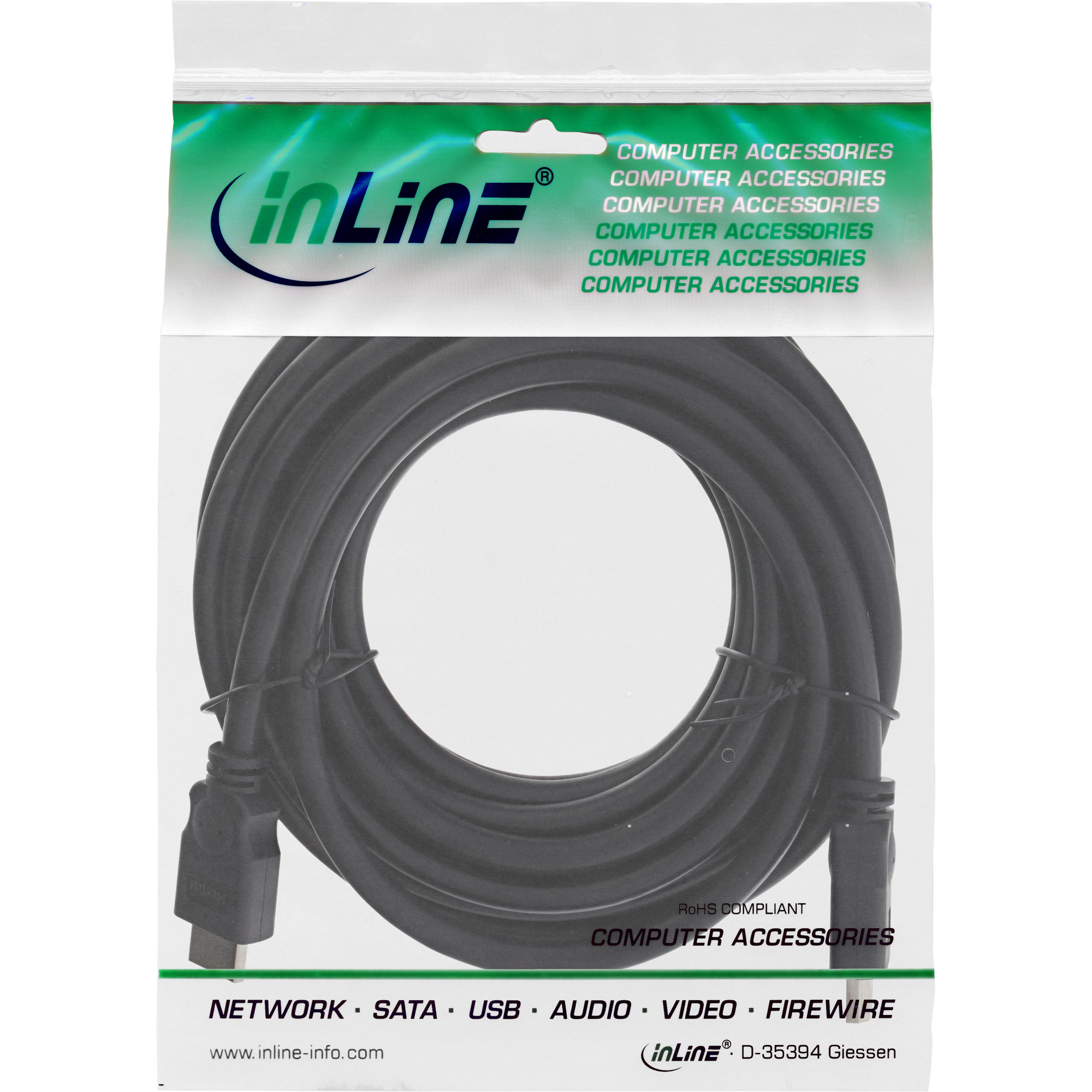 InLine® HDMI Kabel, HDMI-High Speed, Stecker / Stecker, schwarz, 5m