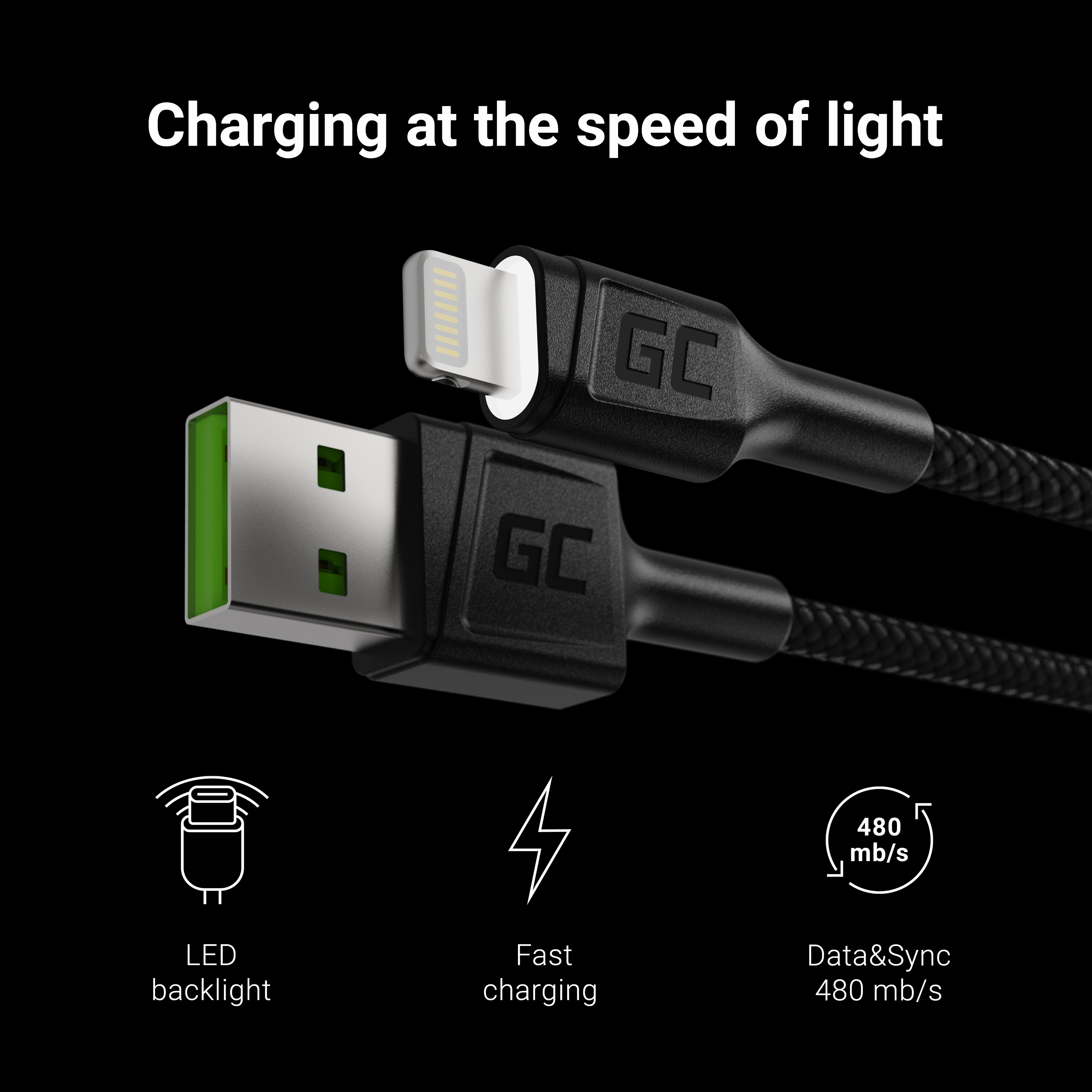 Kabel Lightning (KABGC12) - 2m Green Cell Ladekabel für Apple iPhone mit schneller Ladeunterstützung