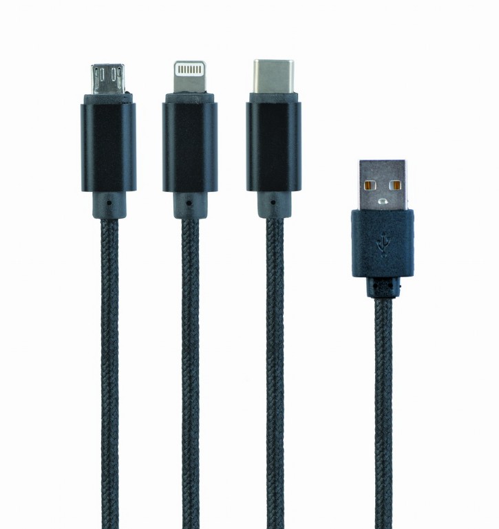 Gembird (CC-USB2-AM31-1M-S) - 3-in-1 USB-Ladekabel, 1m schwarz