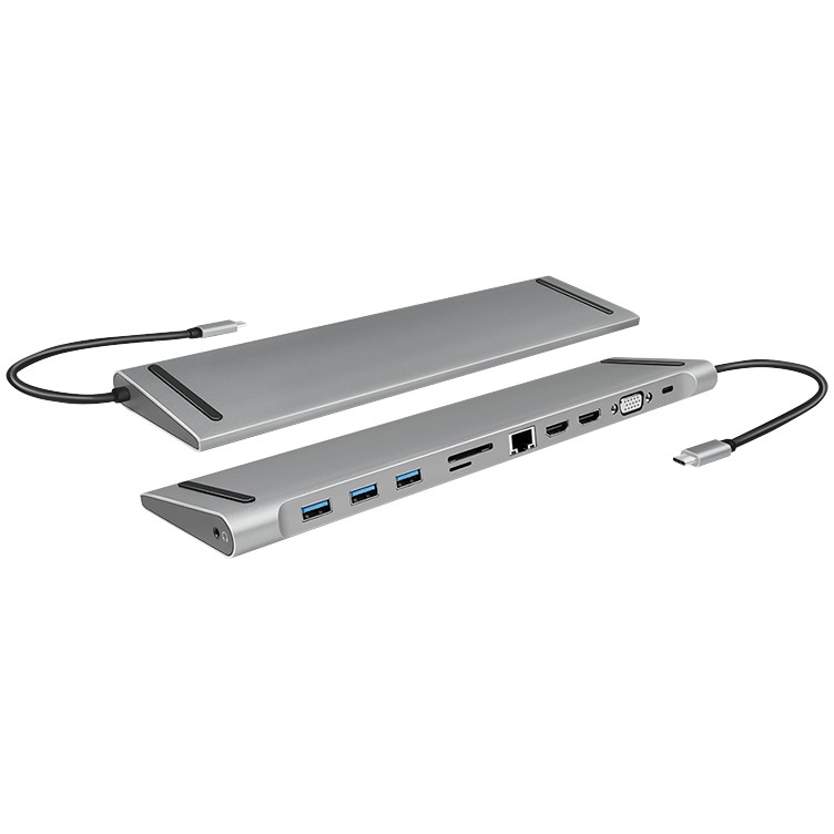 LogiLink Dockingstation UNIVERSAL - USB-C Eigang 11Port 3x USB3.2 USB-C 2x HDMI VGA AUX RJ45 Silver