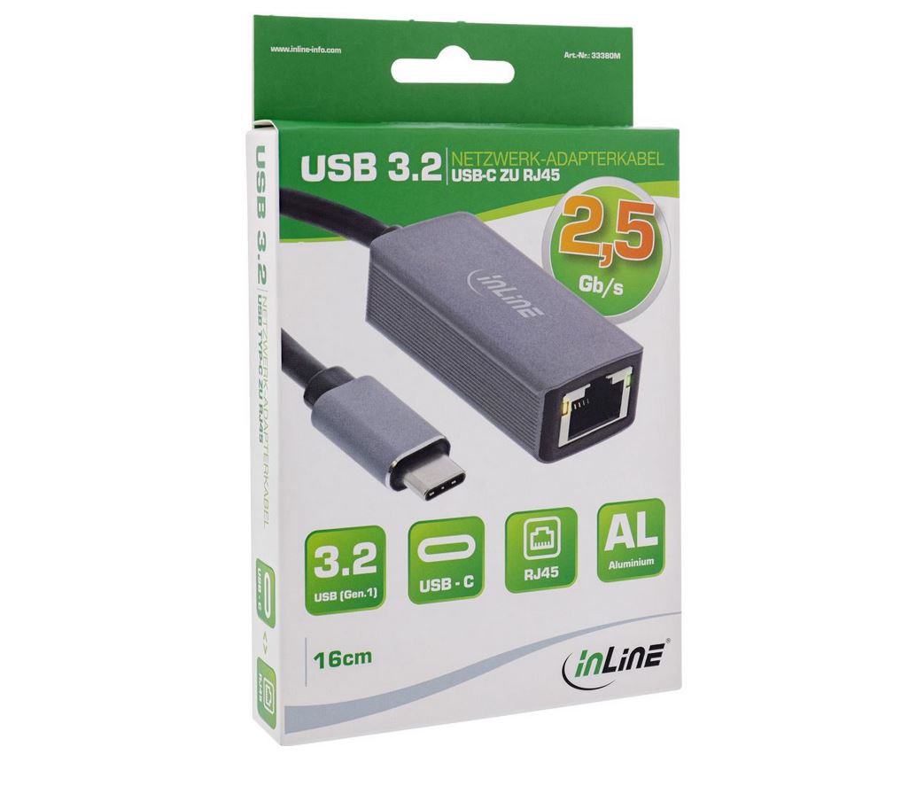 InLine (33380M) - USB 3.2 zu 2,5Gb/s Netzwerk-Adapterkabel, USB Typ-C zu RJ45