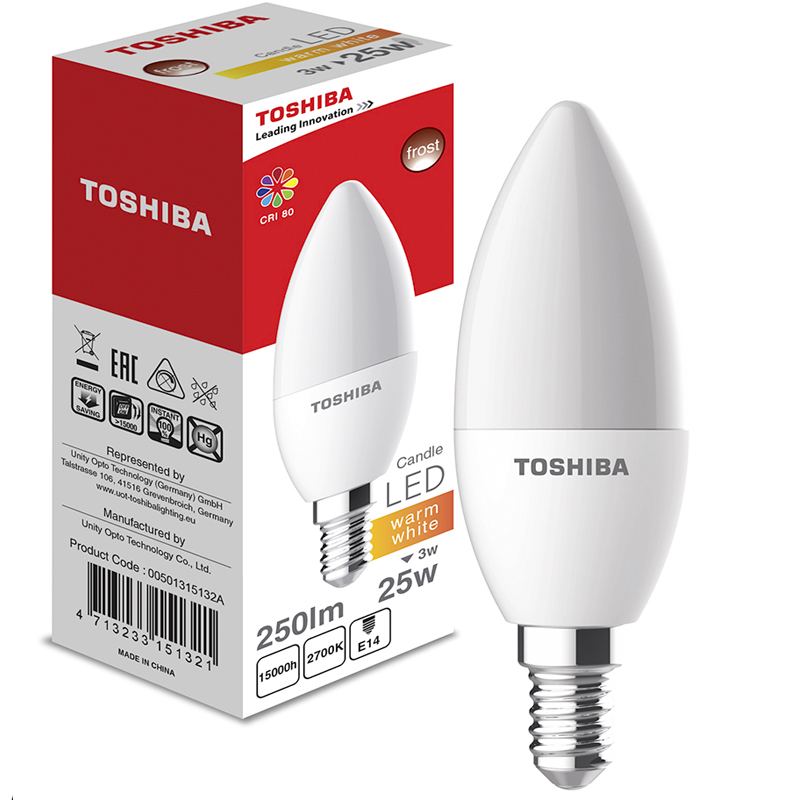 Leuchtmittel E14 Toshiba 250lm 2700K 3W (Ersatz für 25Watt) 2700K Warmweiß Kerze