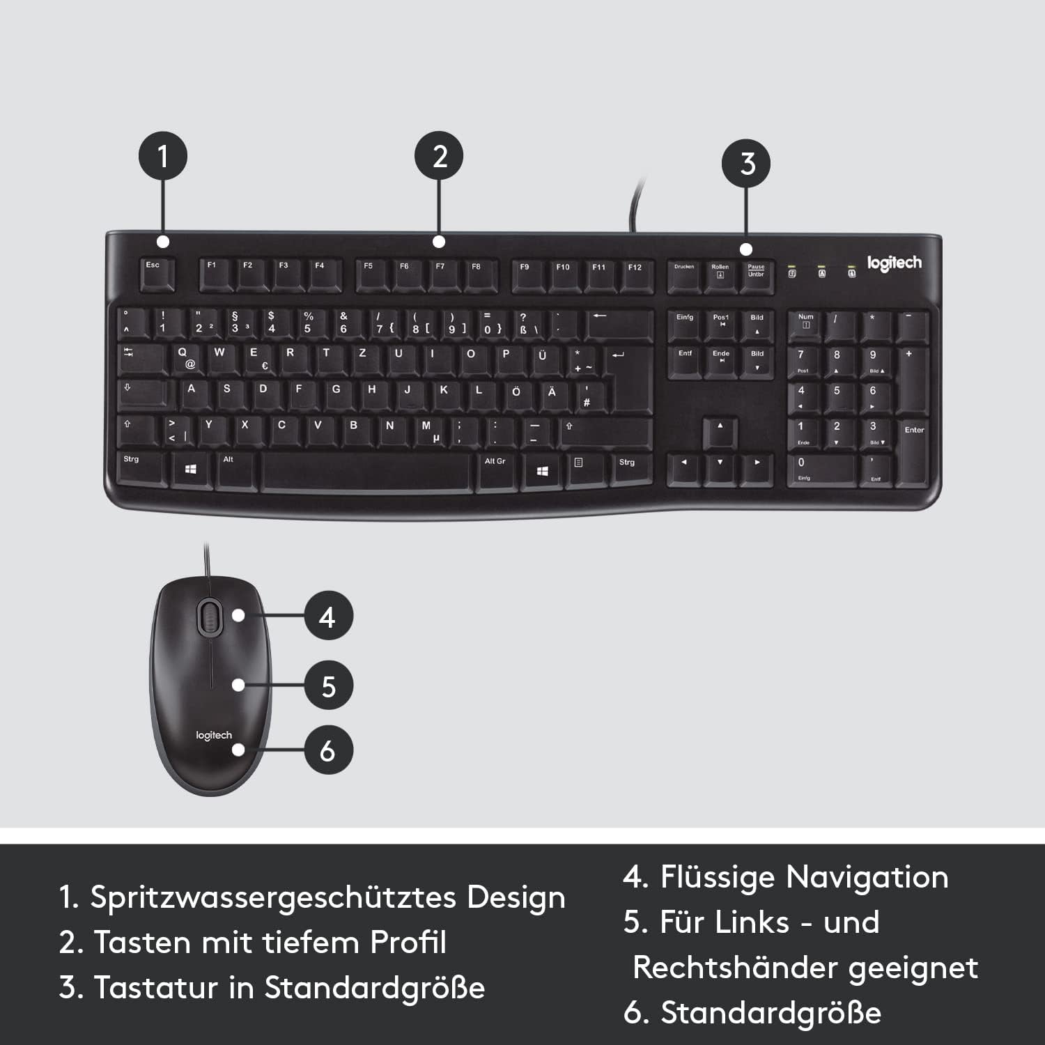 Logitech Desktop MK120 [DE] - Maus + Tastatur Set, schwarz OEM schwarz, USB