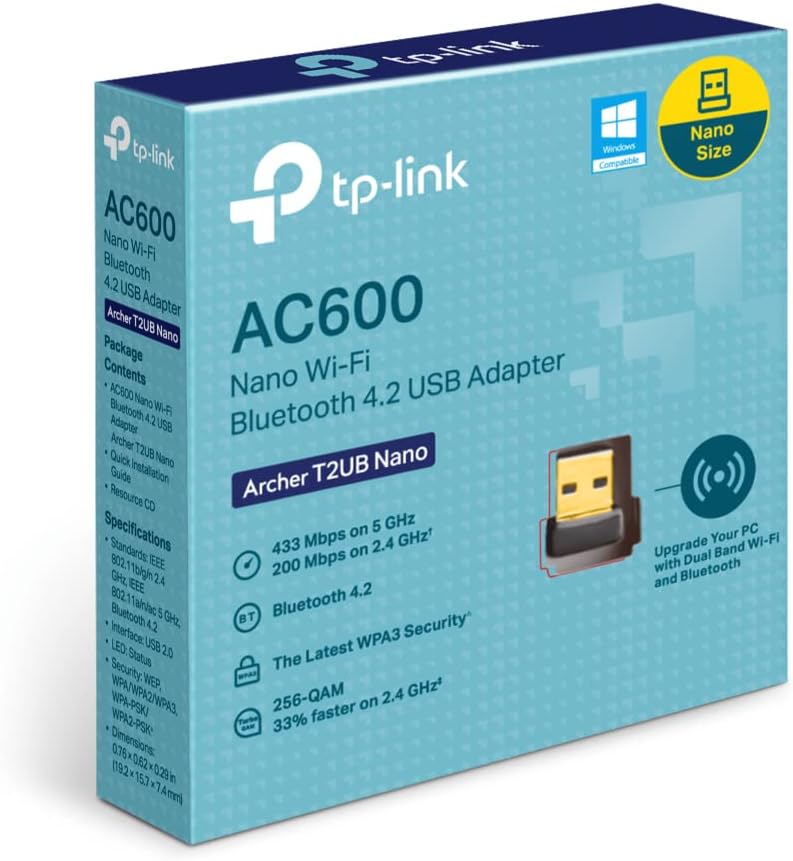 TP-Link Archer T2UB Nano AC600 Nano Wi-Fi Bluetooth 4.2 USB Adapter
