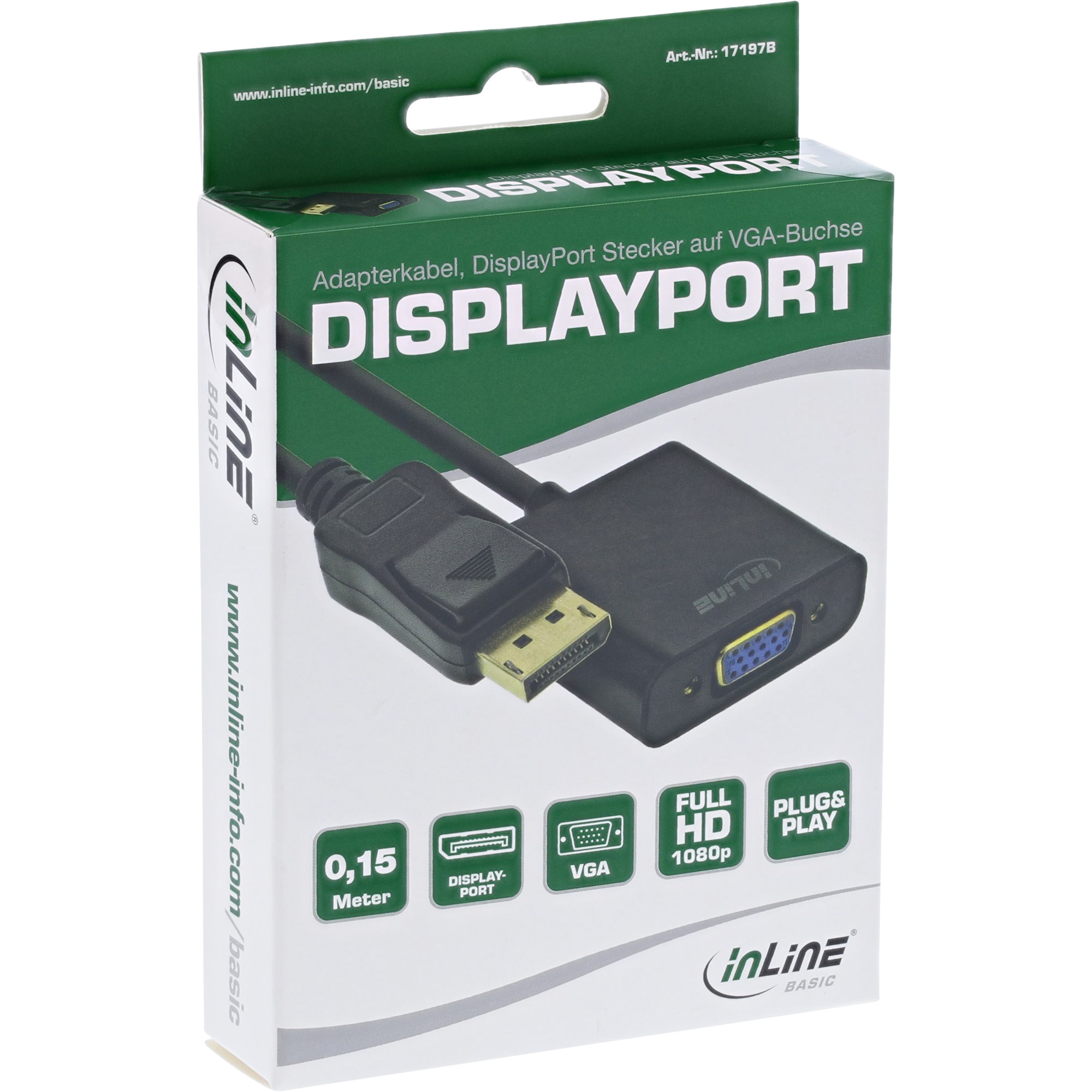 InLine® Basic DisplayPort Adapterkabel, DisplayPort Stecker auf VGA Buchse schwarz, 0,15m