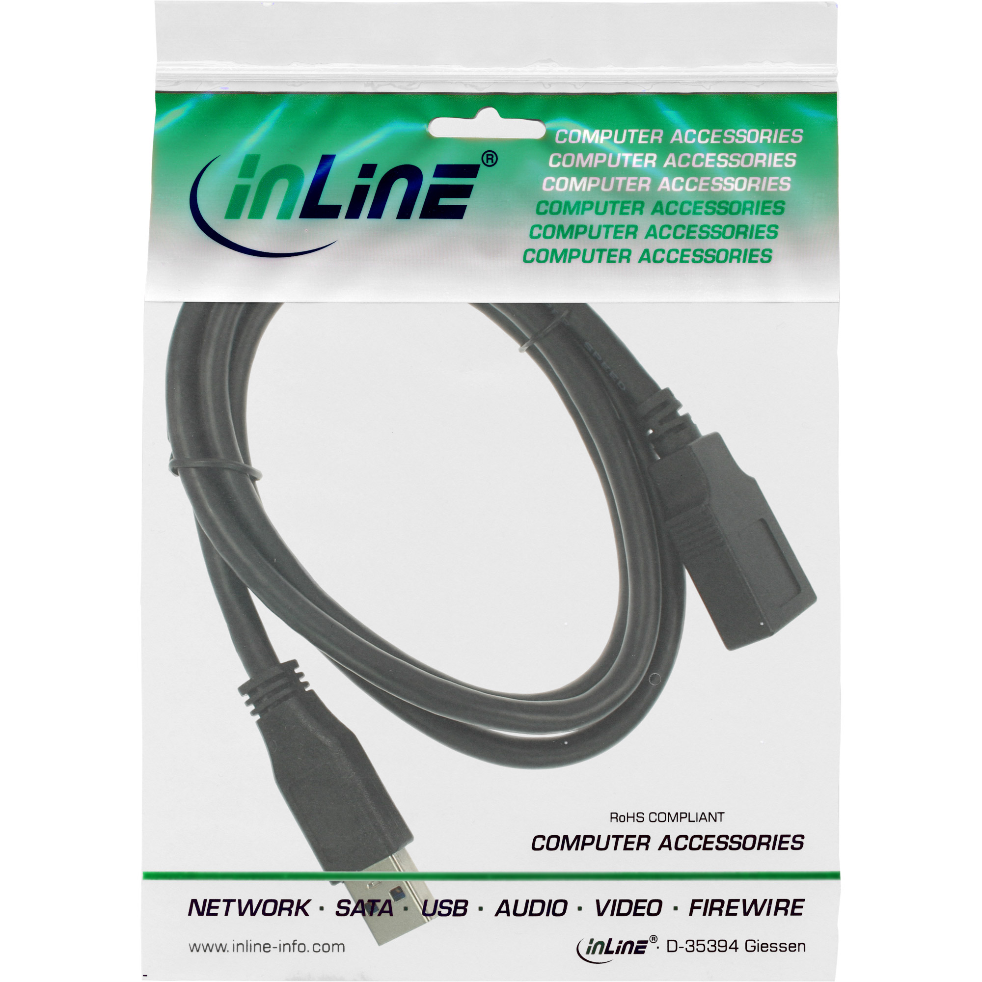 InLine® USB 3.0 Kabel, A Stecker / Buchse, schwarz, 1m