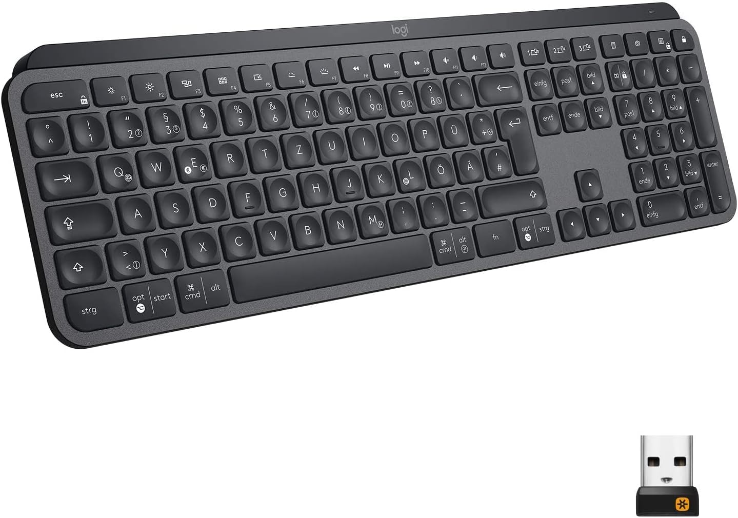 Logitech MX Keys - Kabellose Tastatur, Bluetooth & USB-Empfänger, Tastenbeleuchtung, QWERTZ-Layout - Schwarz