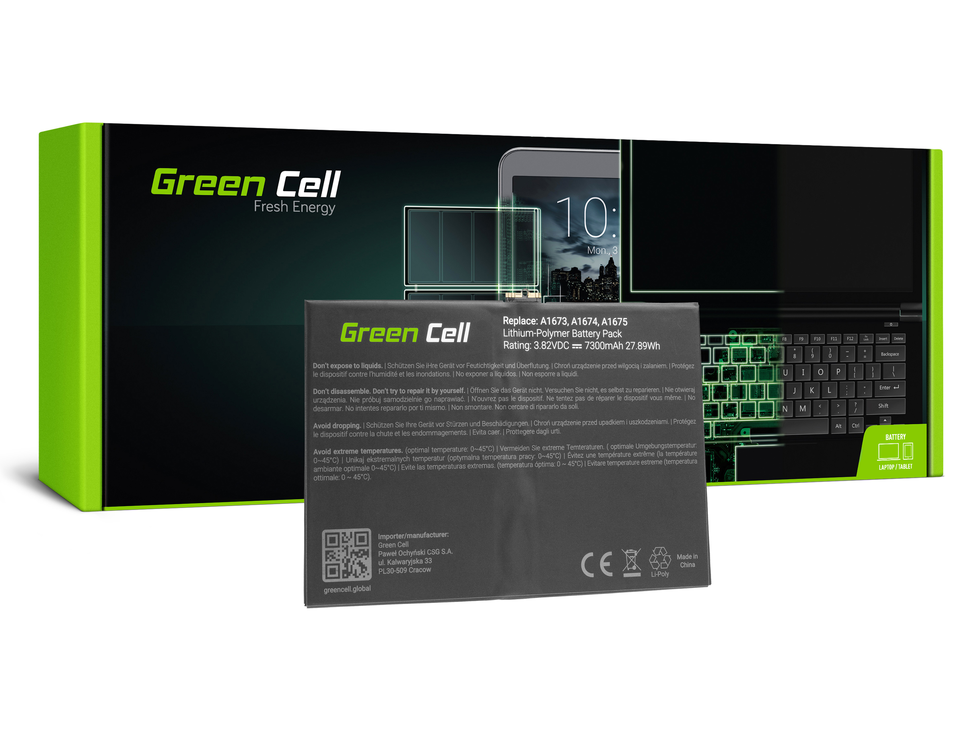 Akku Green Cell (TAB21) - A1664 für Apple iPad Pro 9.7 A1673 A1674 A1675 A1954 6th Gen