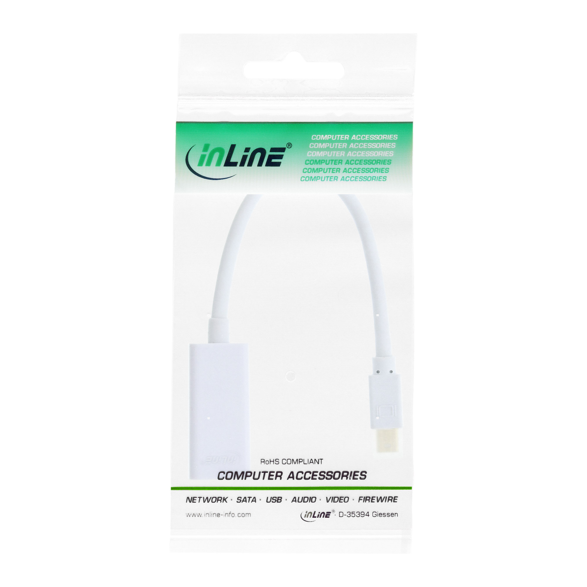 InLine® Mini DisplayPort HDMI Adapterkabel mit Audio, Mini DisplayPort Stecker auf HDMI Buchse, 4K/30Hz, weiß, 0,15m