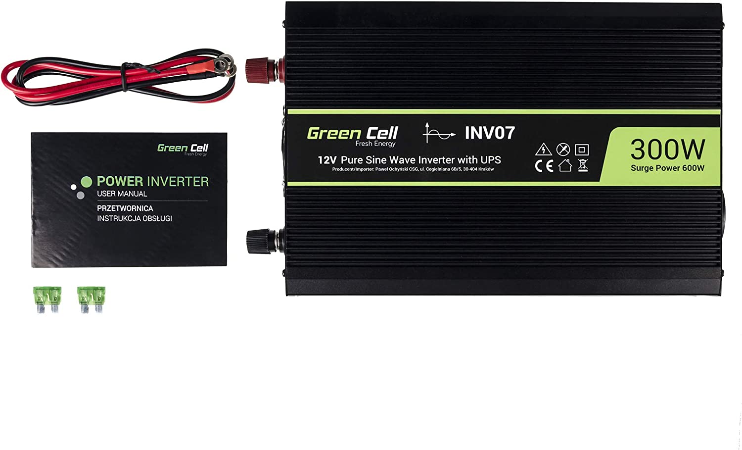 Green Cell Wechselrichter (INV07) Spannungswandler UPS 12V auf 230V Reiner Sinus 300W/600W