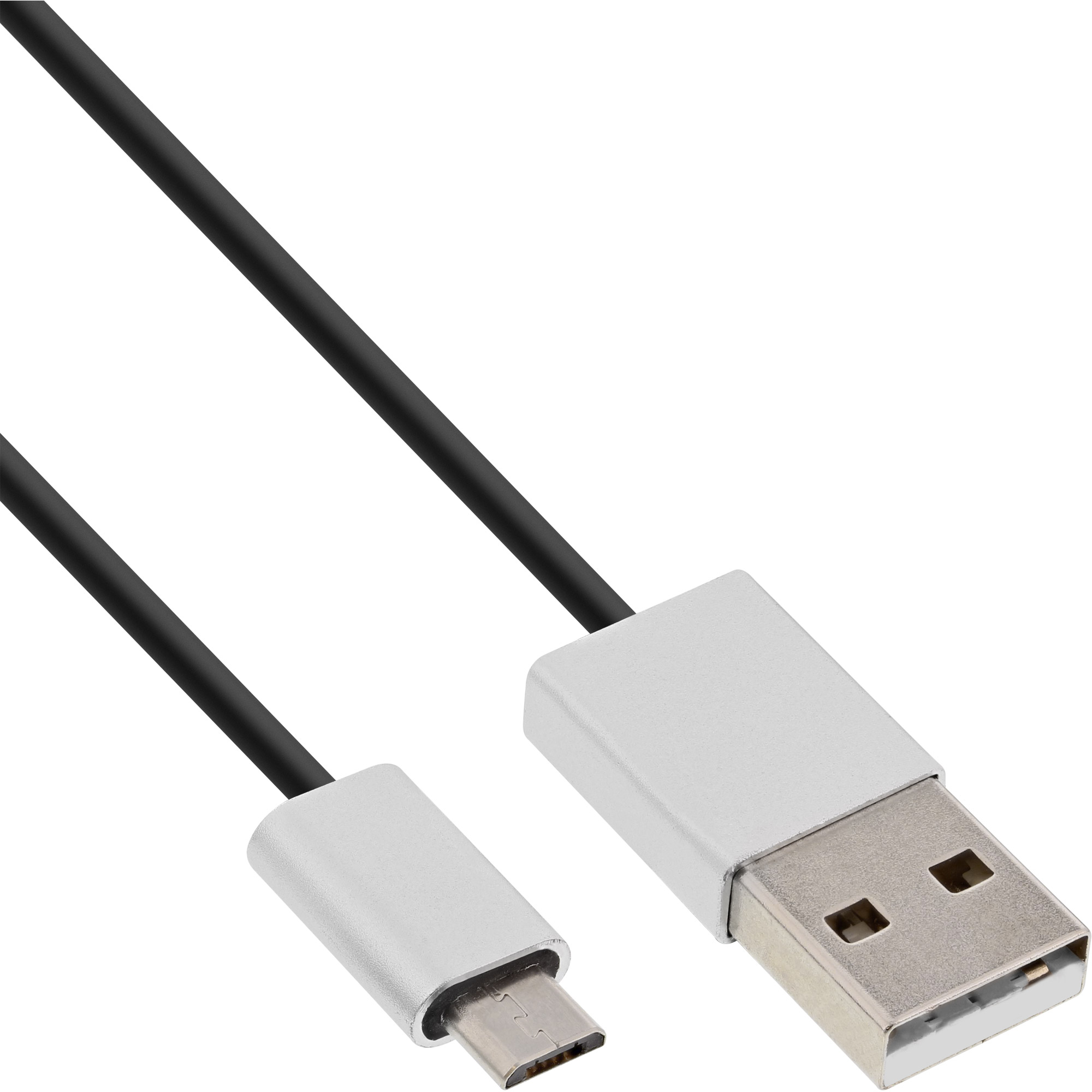 InLine® Micro-USB 2.0 Kabel, USB-A Stecker an Micro-B Stecker, schwarz/Alu, flexibel, 5m