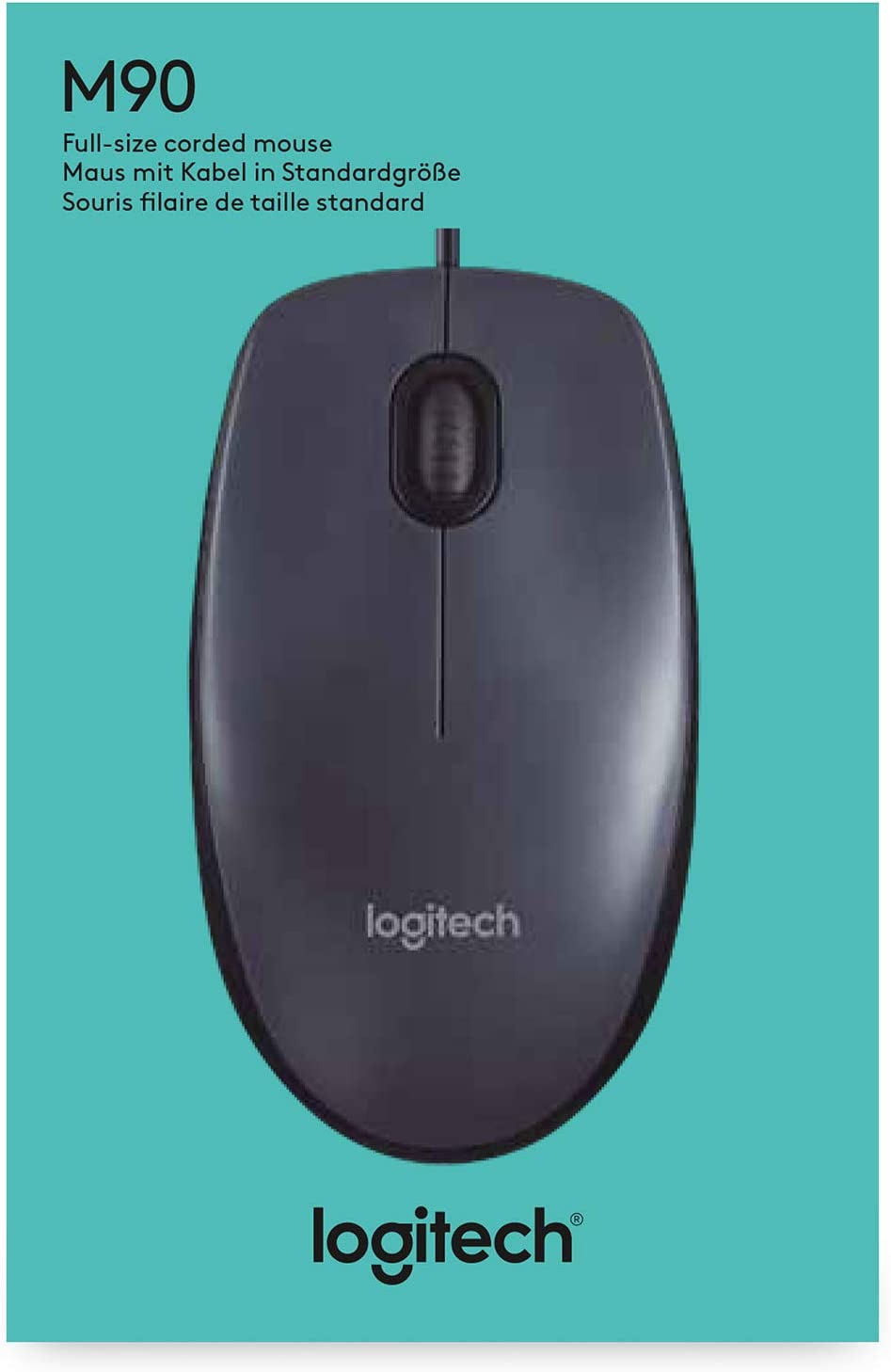 Logitech M90 Maus mit Kabel, 1000 DPI Sensor, USB-Anschluss, 3 Tasten retail (schwarz)