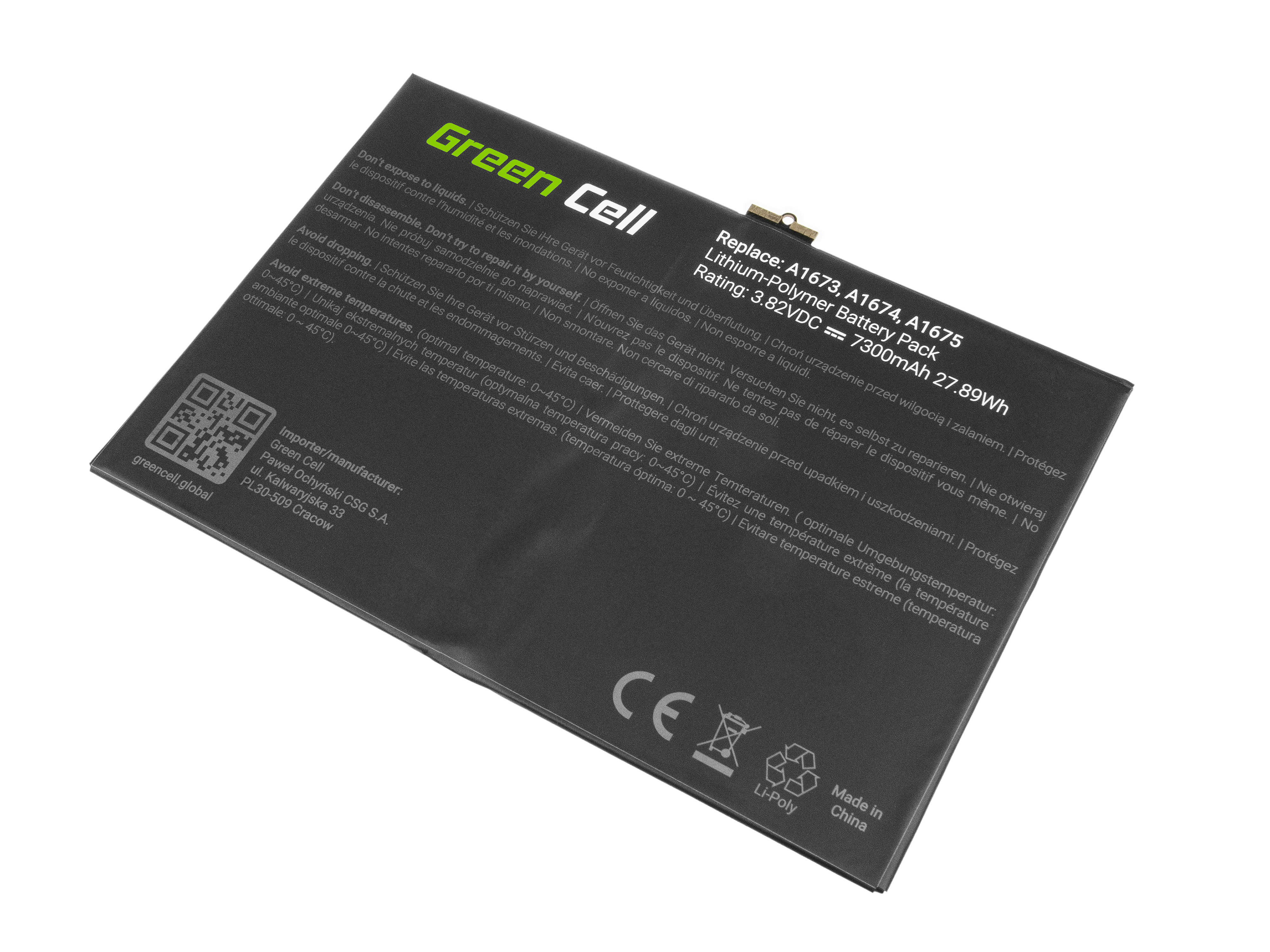Akku Green Cell (TAB21) - A1664 für Apple iPad Pro 9.7 A1673 A1674 A1675 A1954 6th Gen