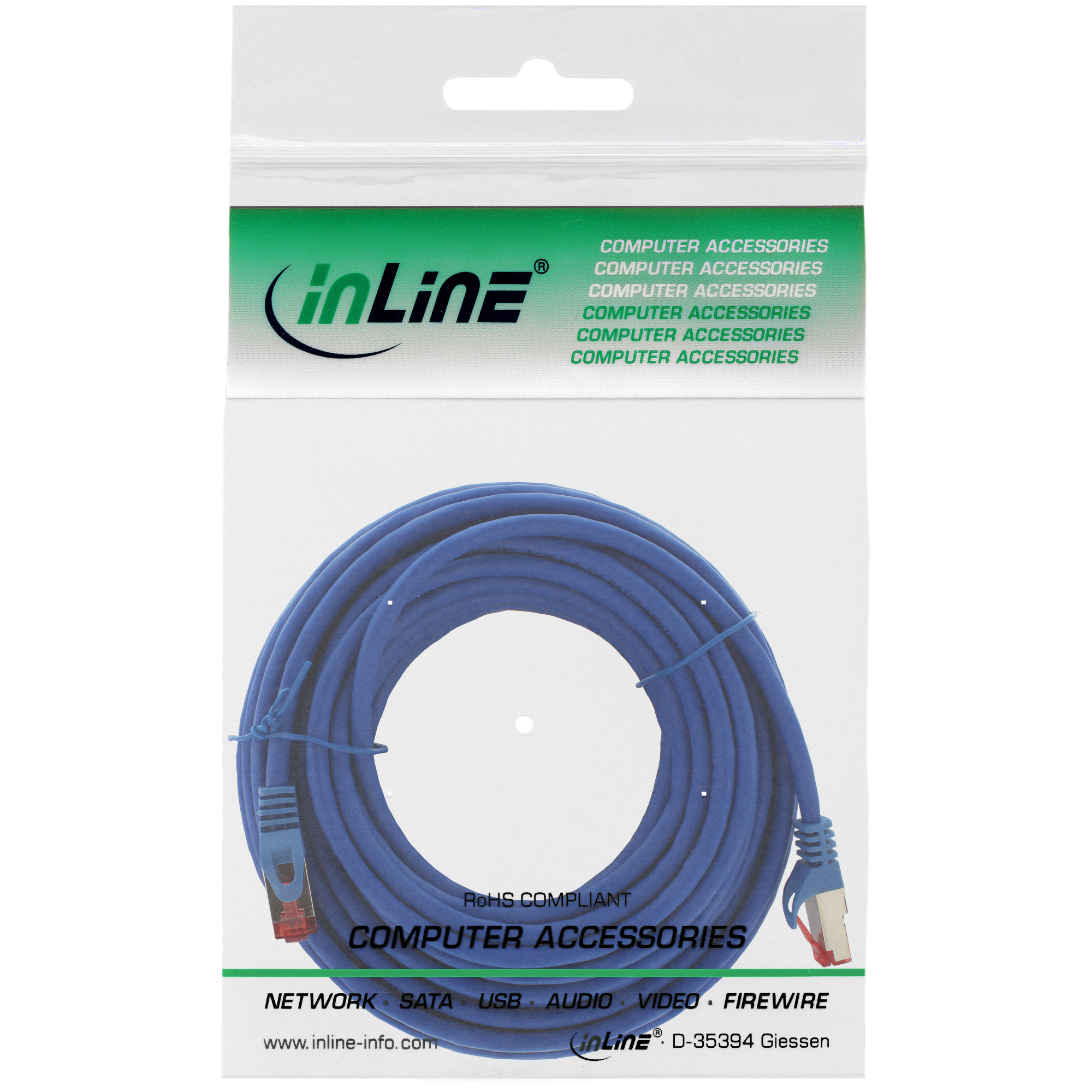 InLine® Patchkabel, S/FTP (PiMf), Cat.6, 250MHz, halogenfrei, Kupfer, blau, 15m