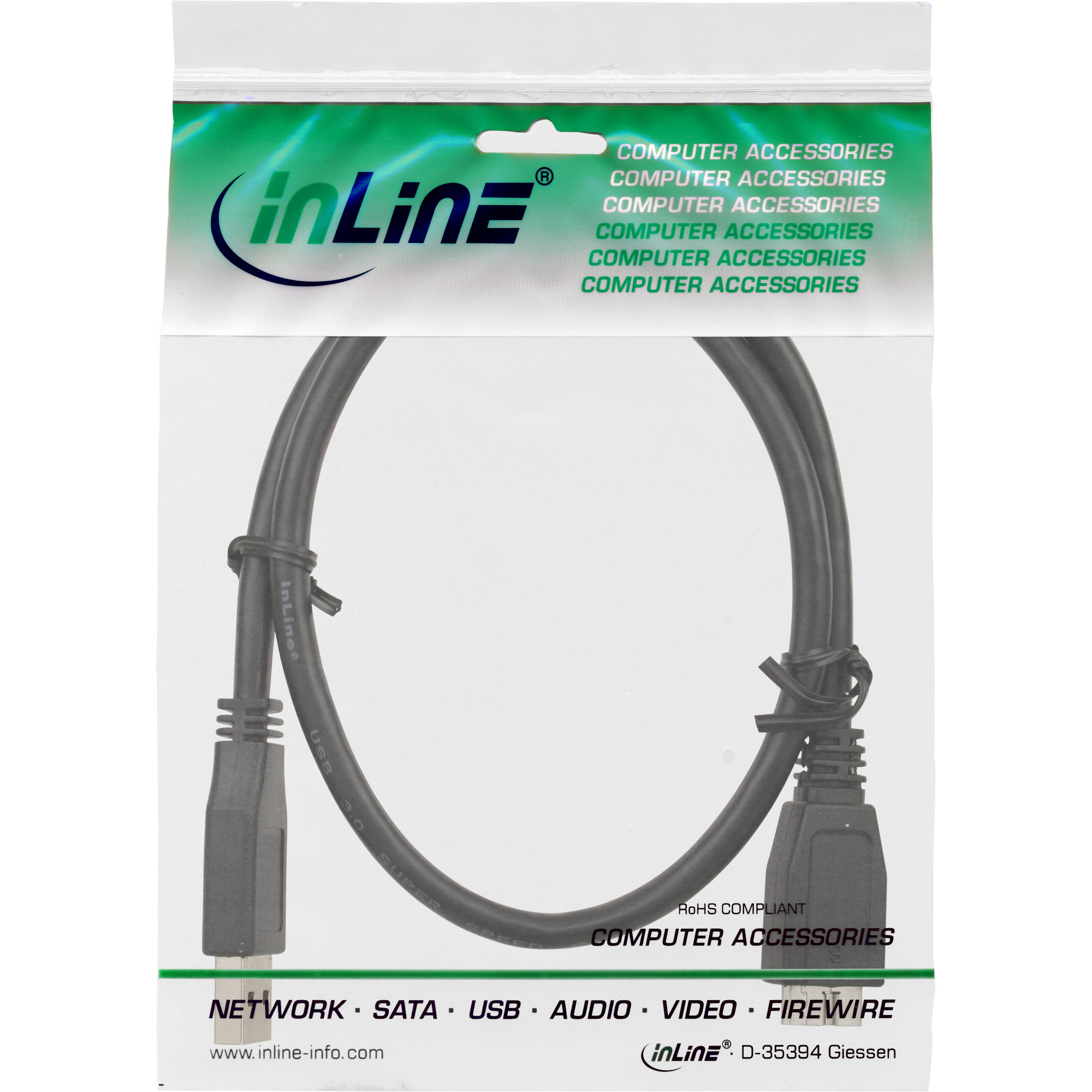 InLine® USB 3.0 Kabel, A an Micro B, schwarz, 0,3m