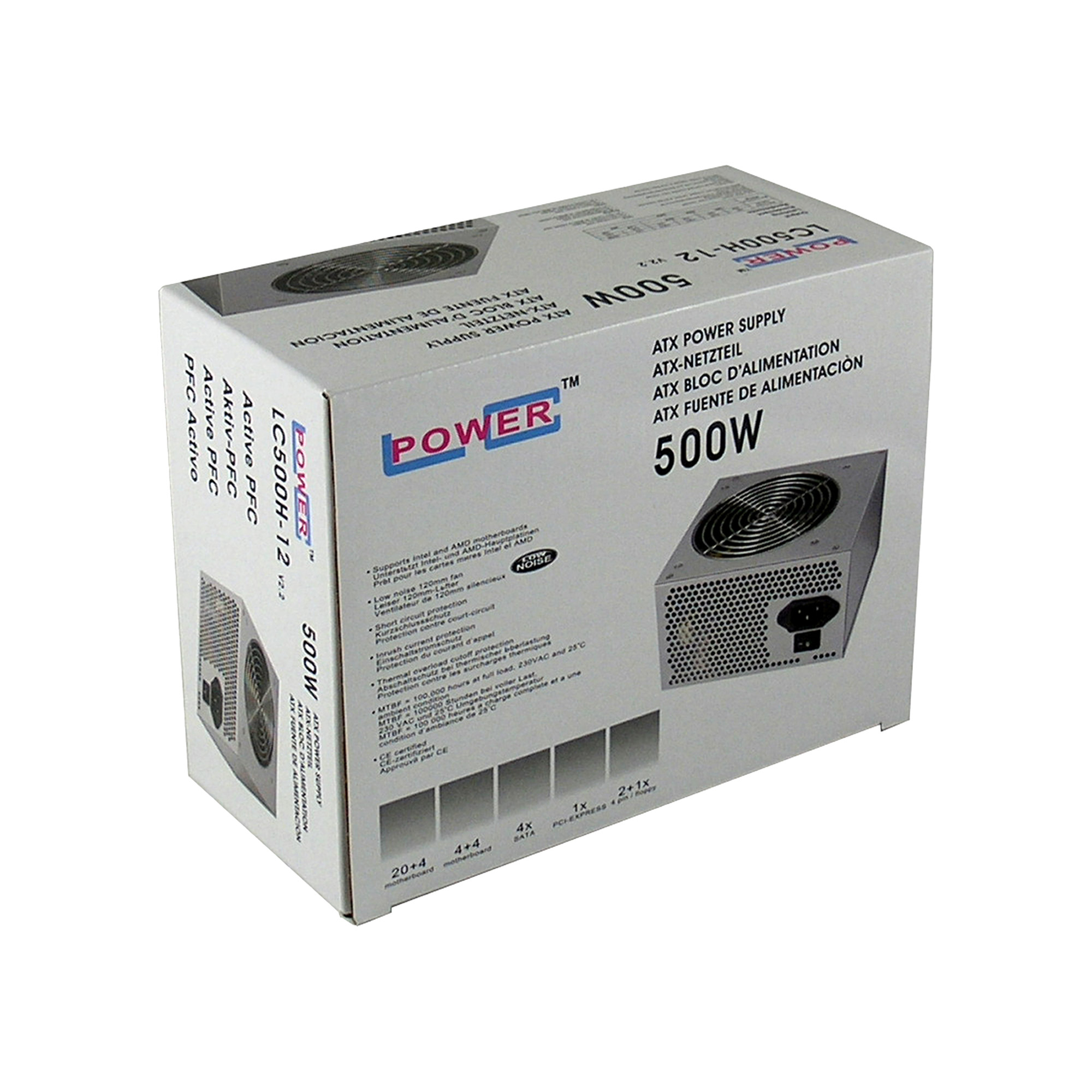 500W Netzteil LC-Power LC500H-12 V2.2, ATX-Netzteil Office Serie, silber