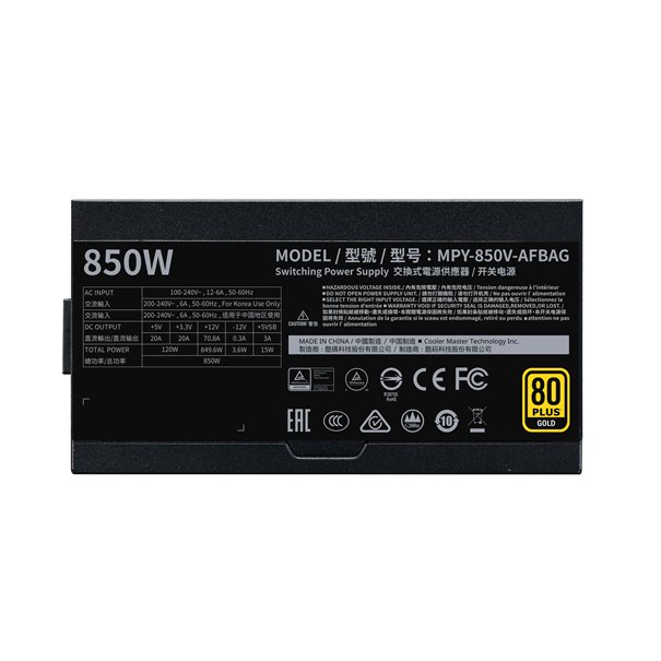 850W Netzteil ATX Coolermaster V850 850Watt 80+ Gold/ 24/7, schwarz 