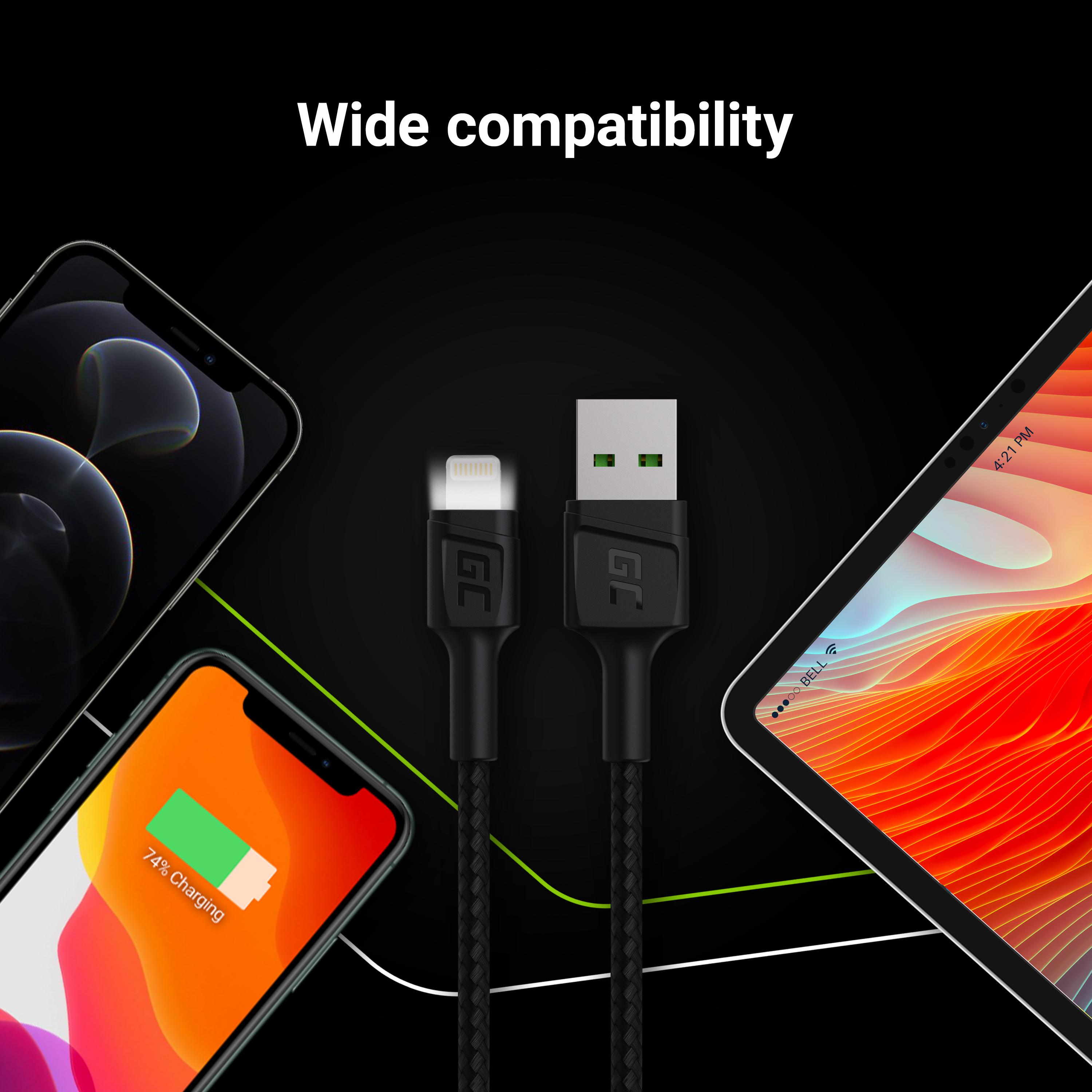 Kabel Lightning (KABGC12) - 2m Green Cell Ladekabel für Apple iPhone mit schneller Ladeunterstützung