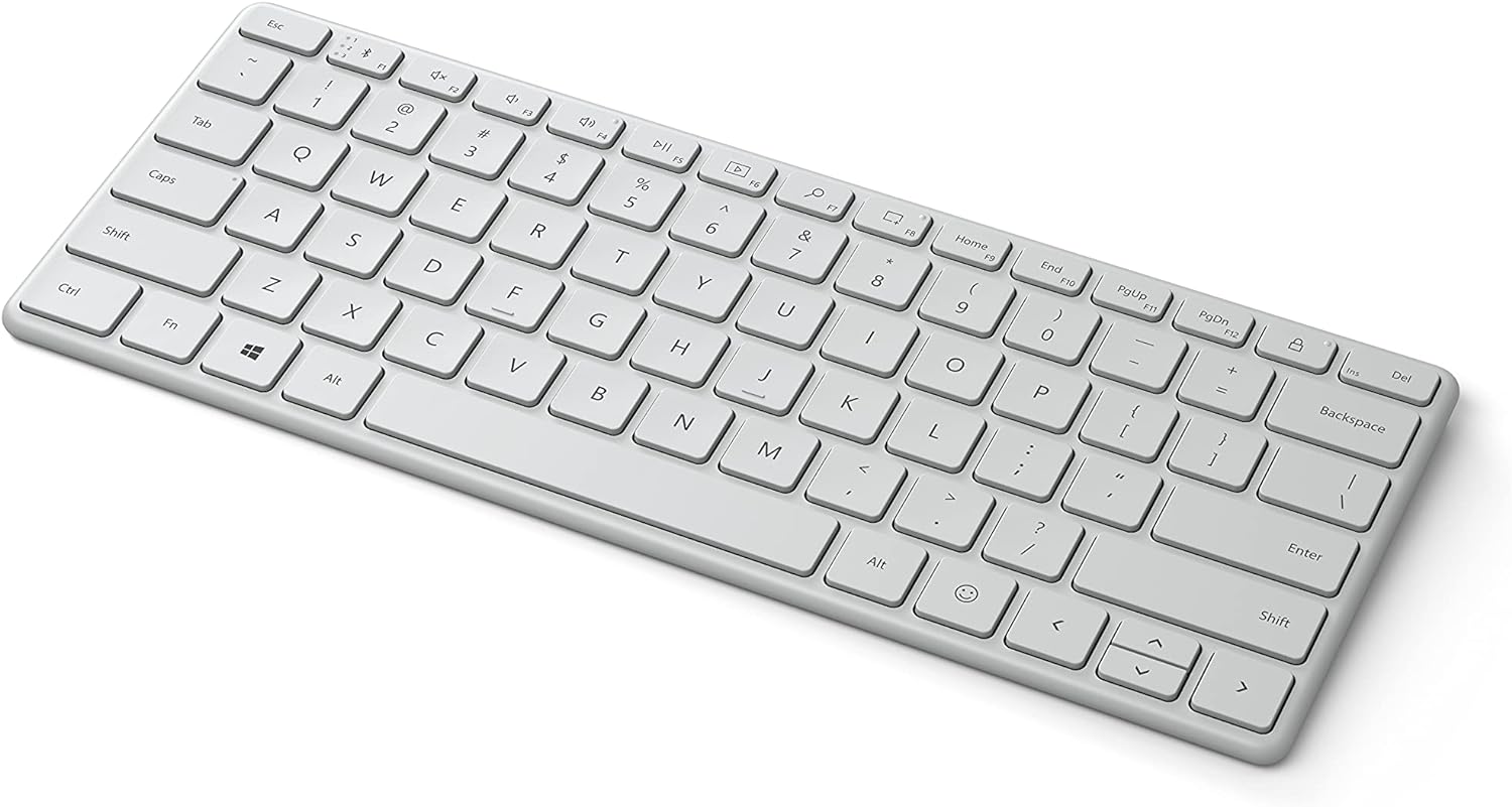 Tastatur Microsoft Designer Compact Keyboard (deutsches QWERTZ Tastaturlayout, Monza Grau - Glacier, kabellos)