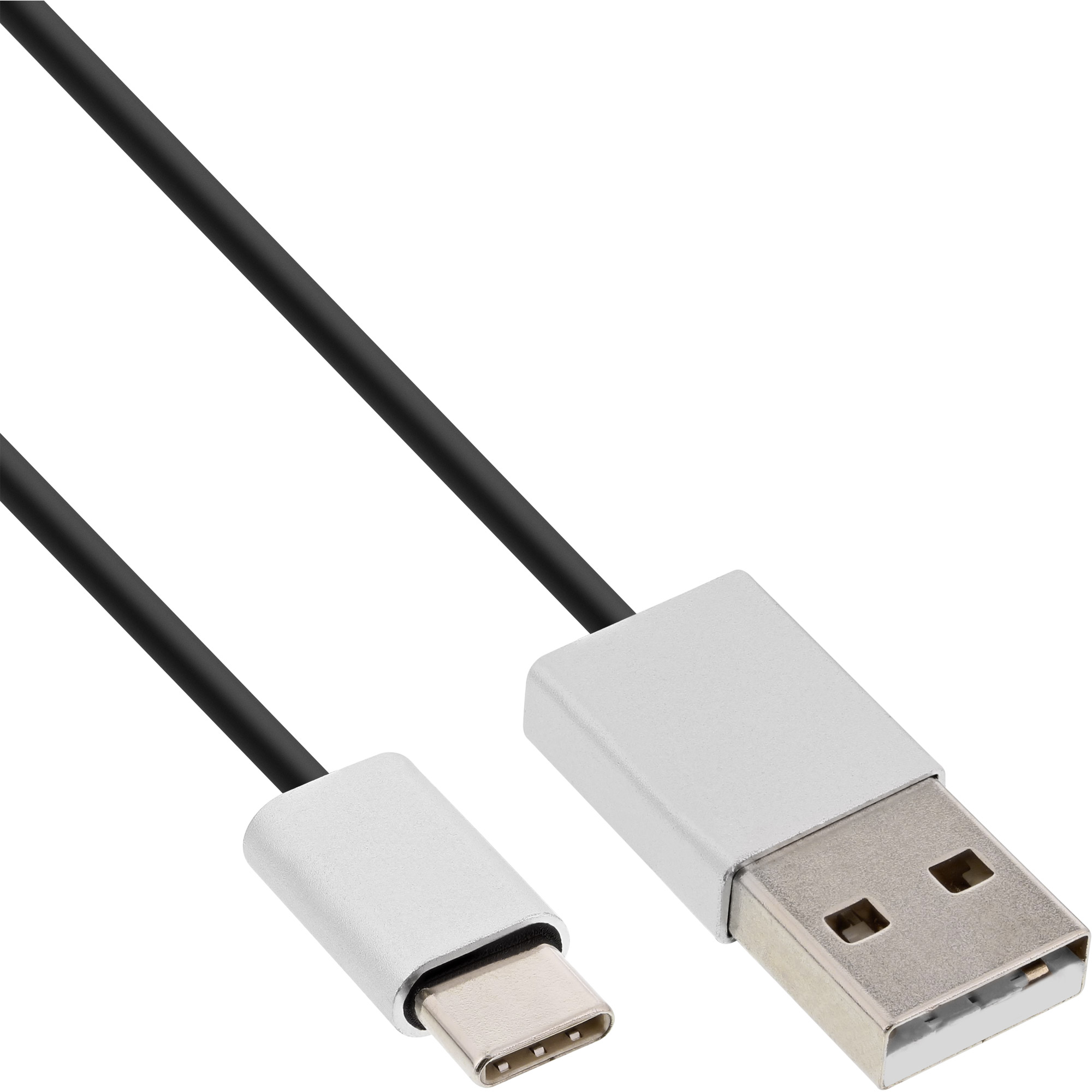 InLine® USB 2.0 Kabel, Typ C Stecker an A Stecker, schwarz/Alu, flexibel, 1m