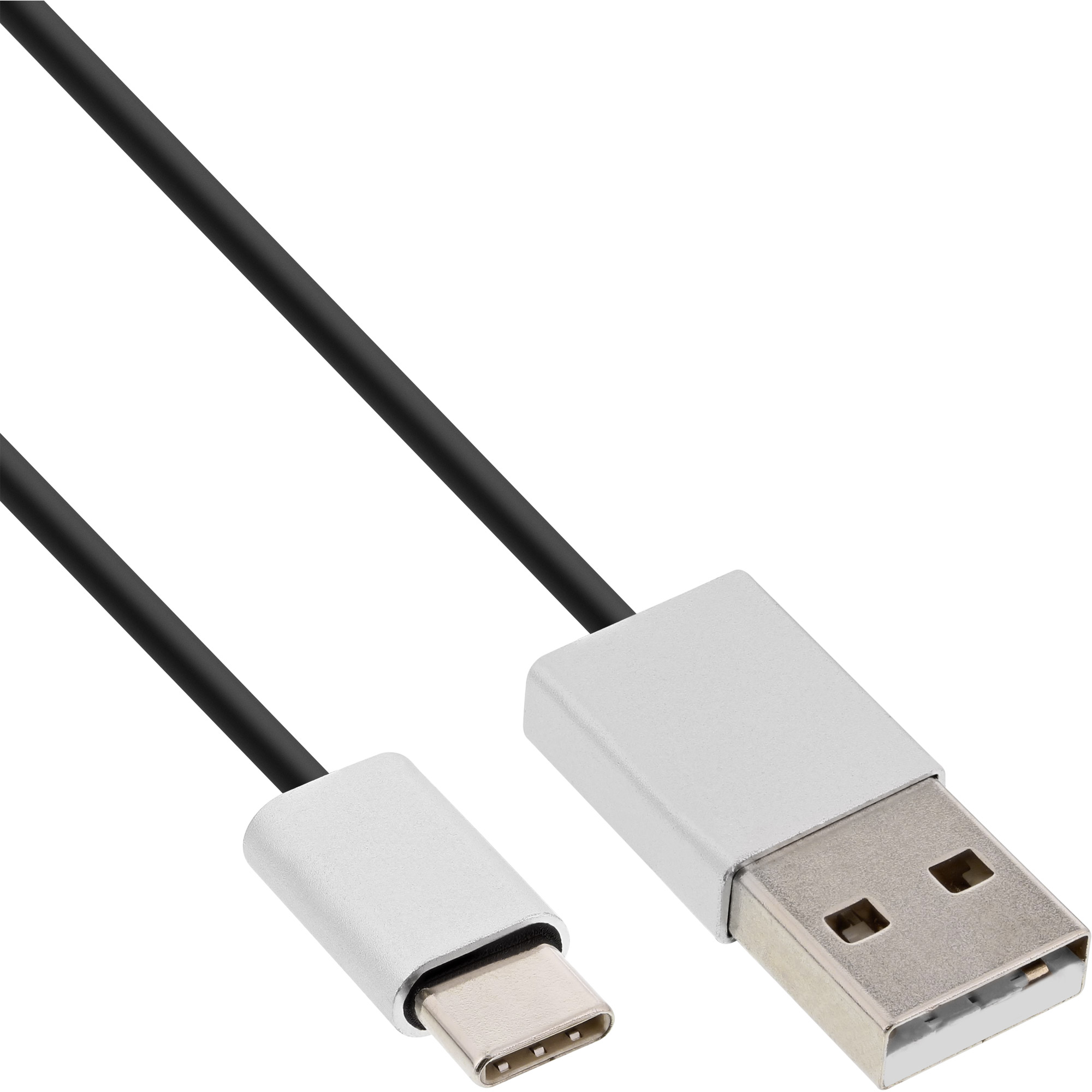 InLine® USB 2.0 Kabel, Typ C Stecker an A Stecker, schwarz/Alu, flexibel, 0.5m