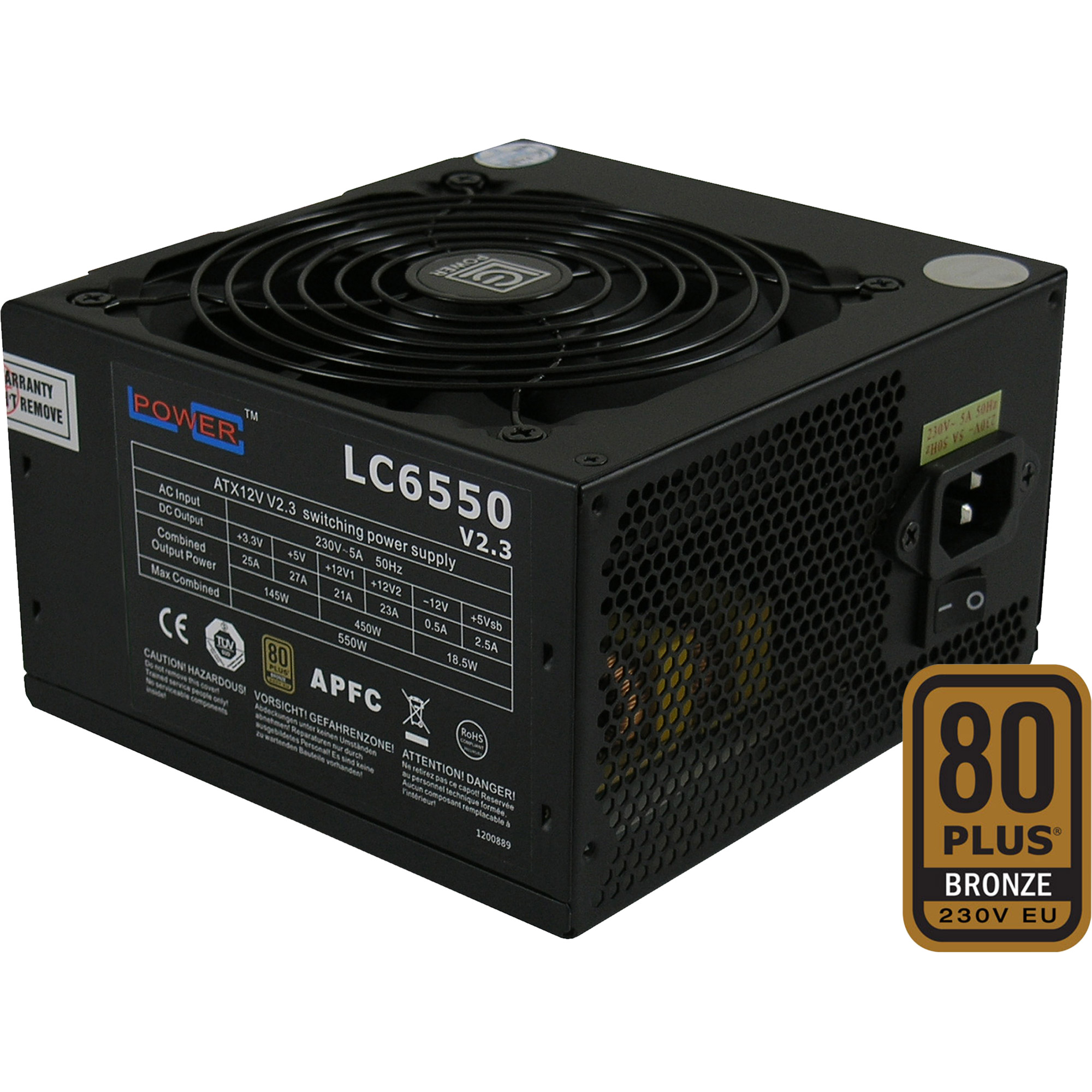 550W Netzteil LC-Power LC6550 V2.3, ATX-Netzteil Super-Silent-Serie, 80+ BRONZE, schwarz
