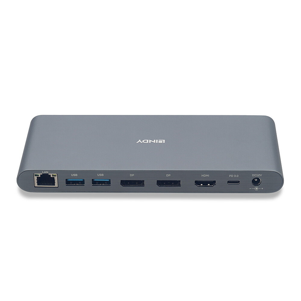 LINDY (43349) - DST-Pro 5K, USB C Laptop Dockingstation mit 3 (4K) oder Display für HP Mac Acer Dell Asus (2x DP / 1x HDMI / 1x RJ45)