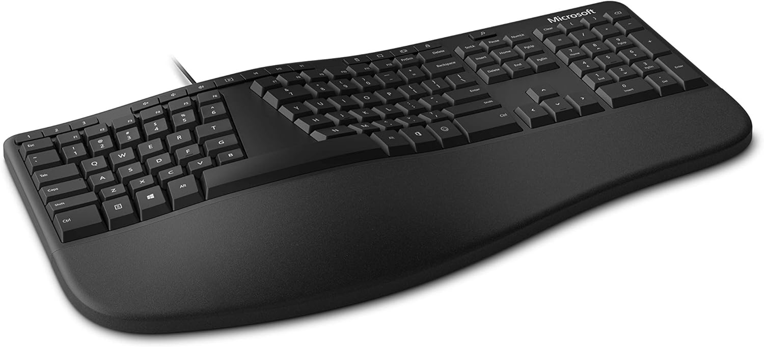 Microsoft Ergonomic Desktop (RJU-00006) - Set mit Maus und Tastatur, deutsches QWERTZ Tastaturlayout, schwarz, ergonomisch, kabelgebunden)