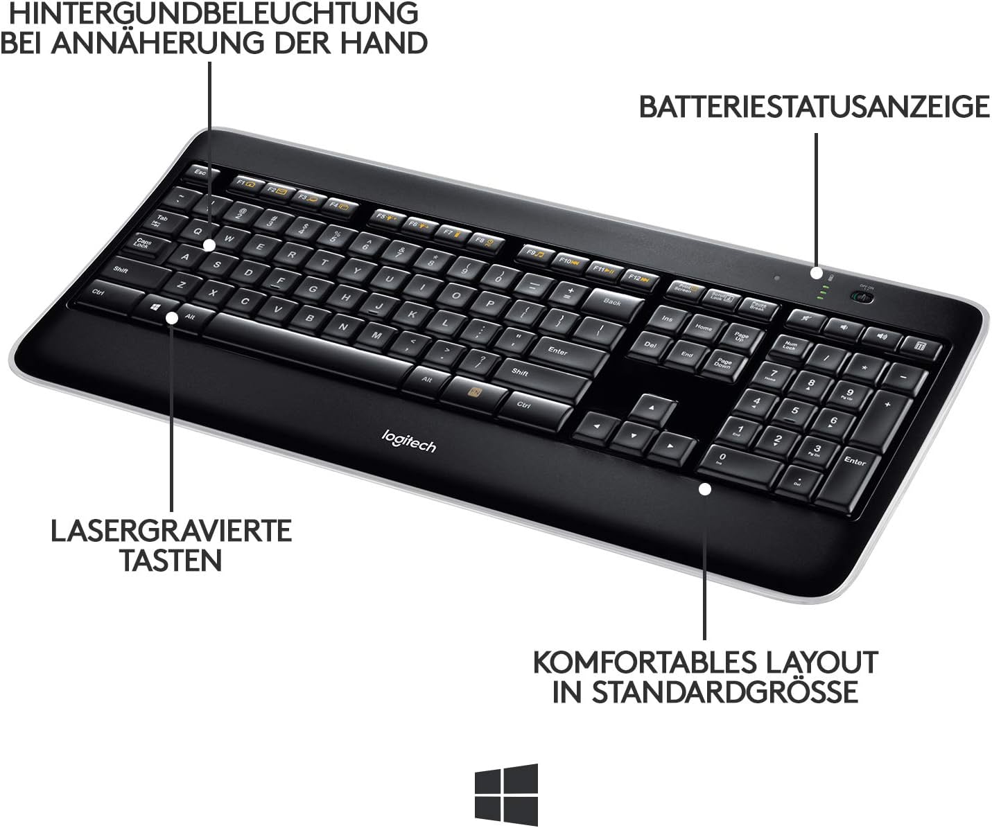 Logitech Wireless Illuminated Keyboard K800 - Kabellose QWERTZ (DE) Tastatur mit Hintergrundbeleuchteten Tasten