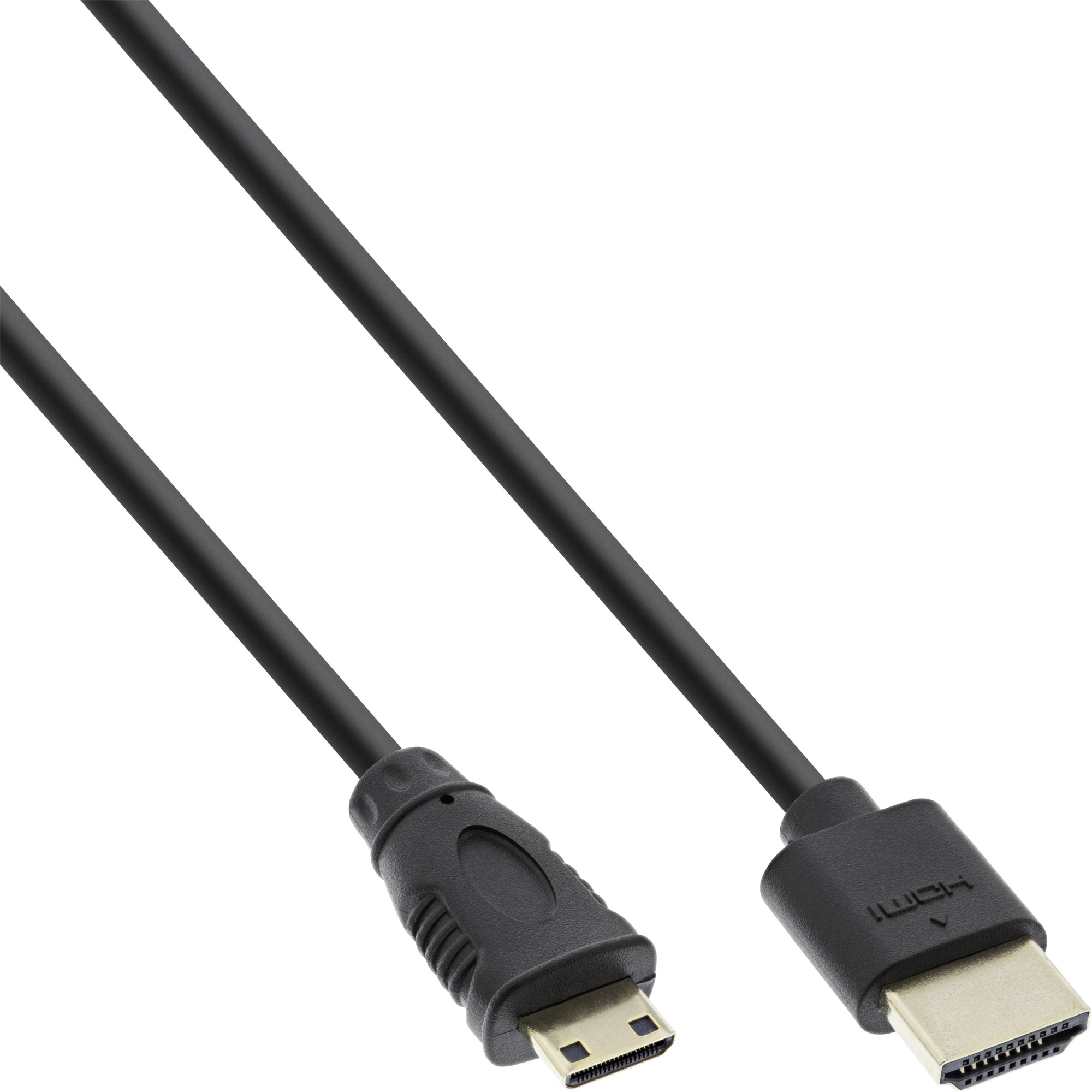 InLine® HDMI Superslim Kabel A an C, HDMI-High Speed mit Ethernet, Premium, schwarz / gold, 1m