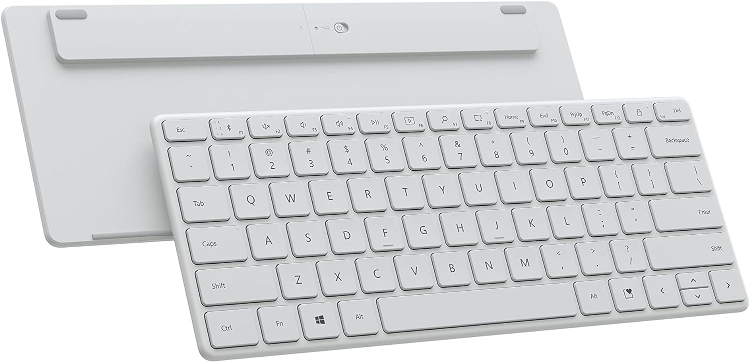 Tastatur Microsoft Designer Compact Keyboard (deutsches QWERTZ Tastaturlayout, Monza Grau - Glacier, kabellos)