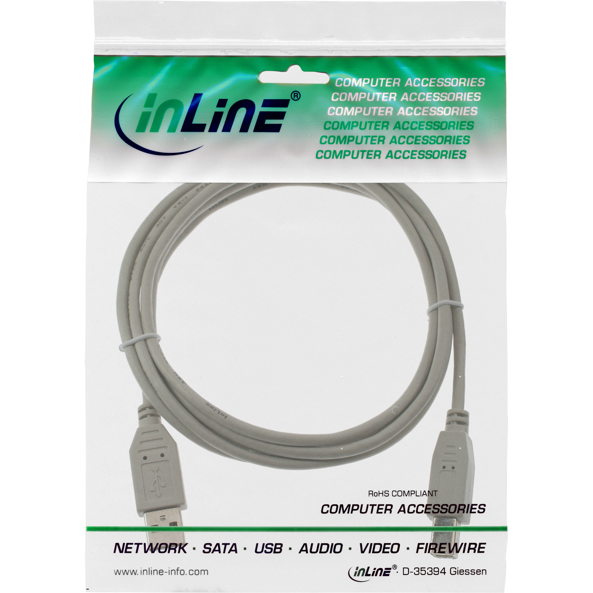 InLine® USB 2.0 Kabel, A an B, beige, 5m