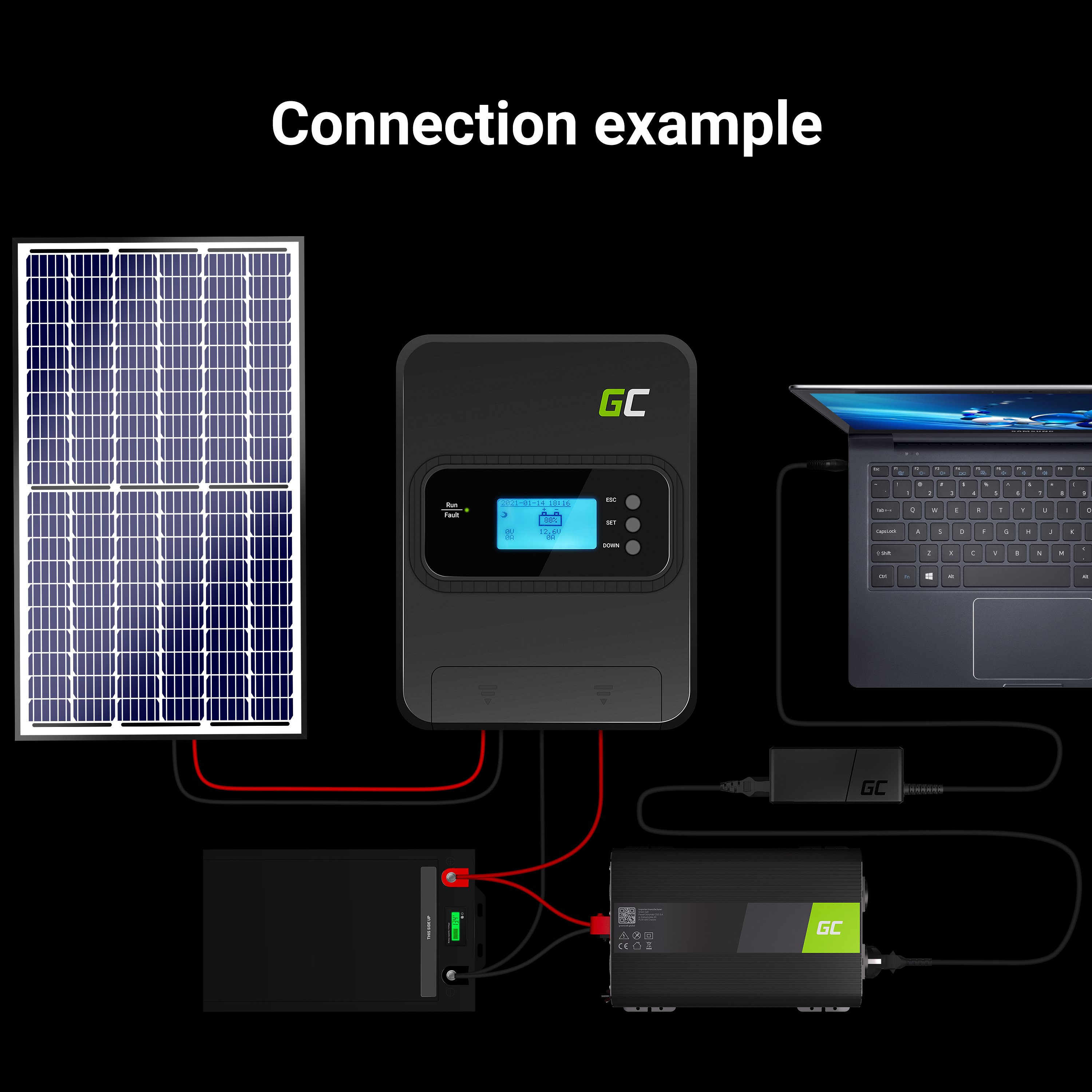 Green Cell Solarregler (CNT01) Laderegler MPPT 30A für System 12V / 24V / 36V / 48V - PV 145V (VOC)