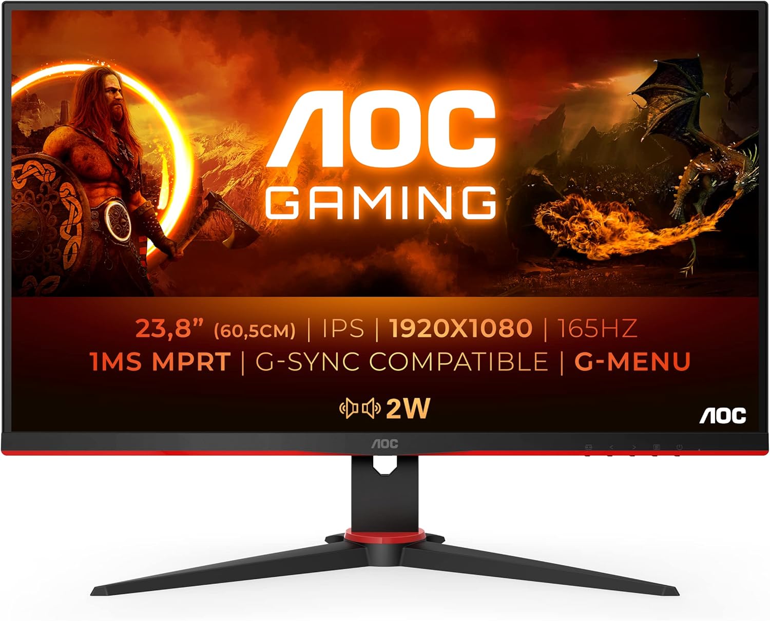 TFT AOC Gaming 24G2SPU - 24 Zoll FHD Monitor, 165 Hz, 1 ms, FreeSync Premium (1920x1080, VGA, HDMI, DisplayPort, USB Hub) schwarz/rot
