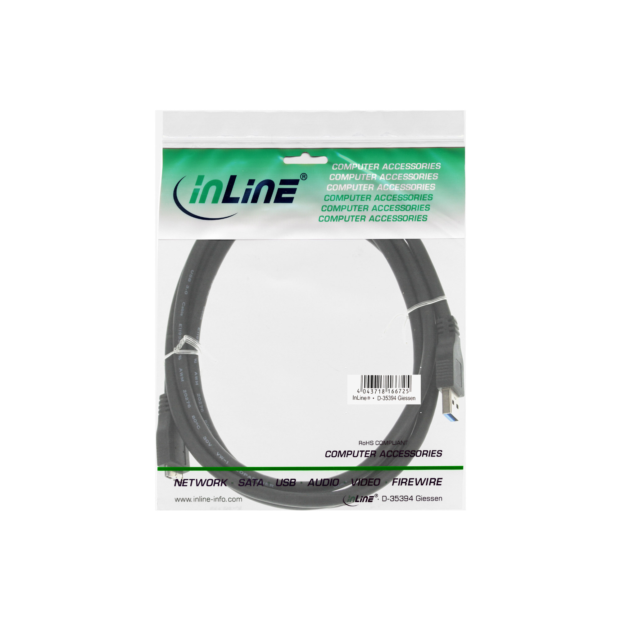 InLine® USB 3.0 Kabel, A an Micro B, schwarz, 1m