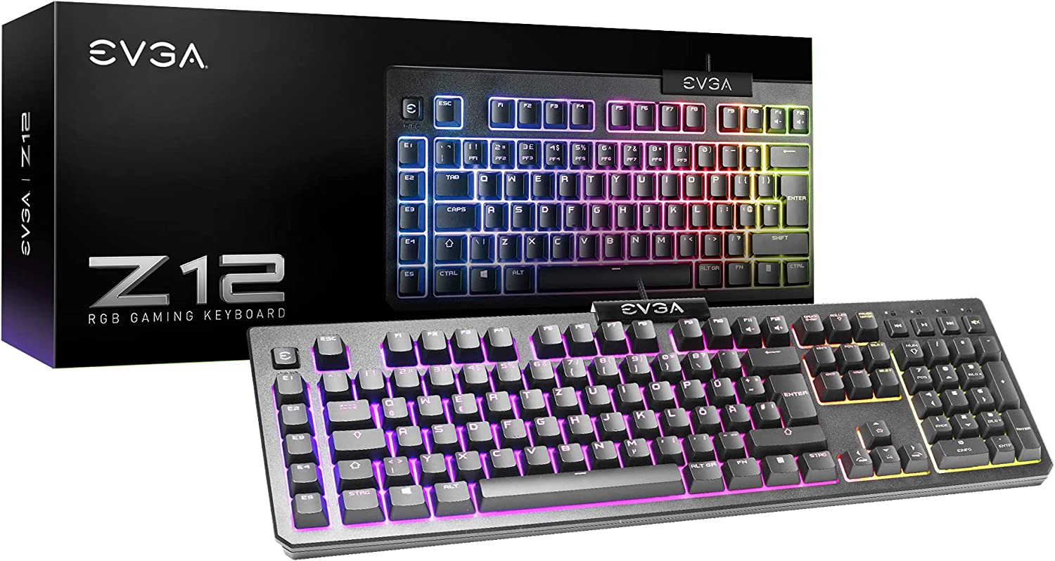 EVGA Z12 Gaming Tastatur 834-W0-12DE-K2, QWERTZ (DE), 5-Zonen-RGB, USB, Kabelgebunden